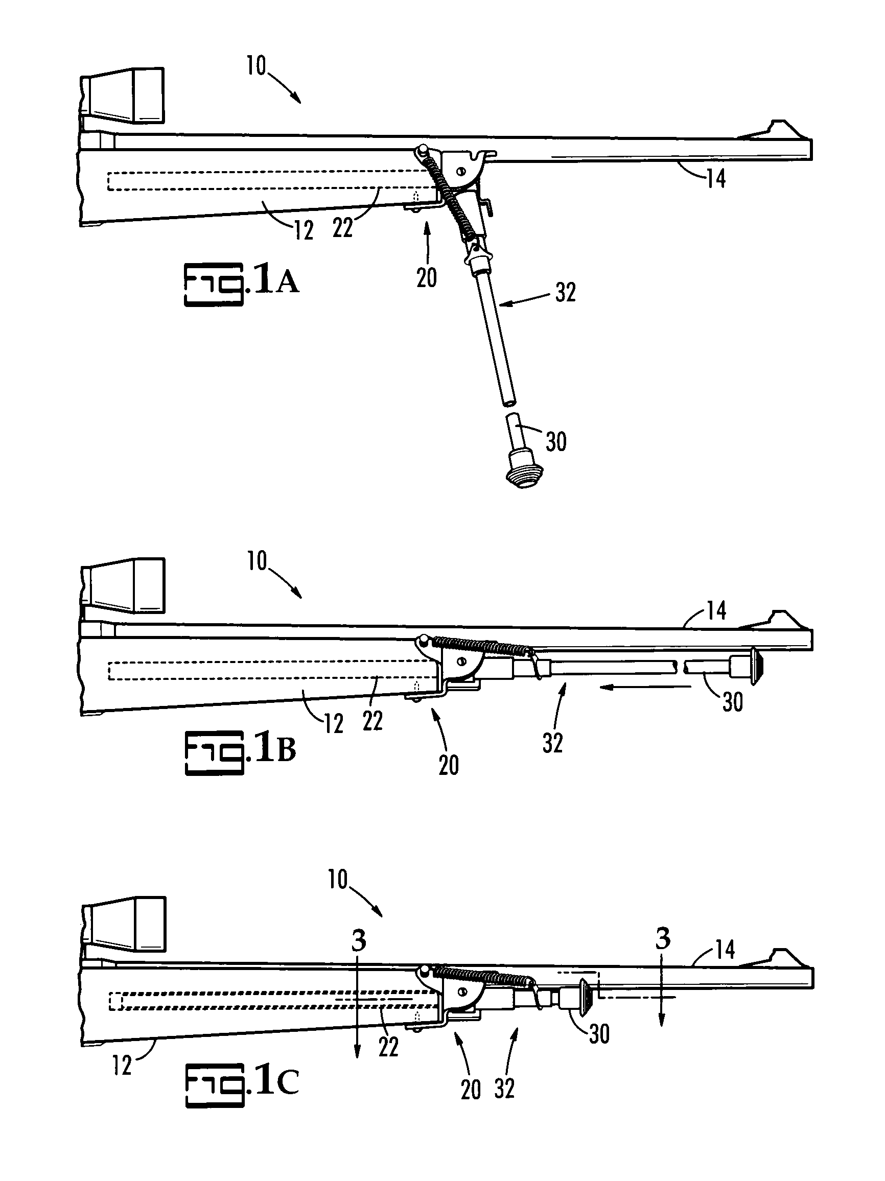 Gun with internally stored bipod