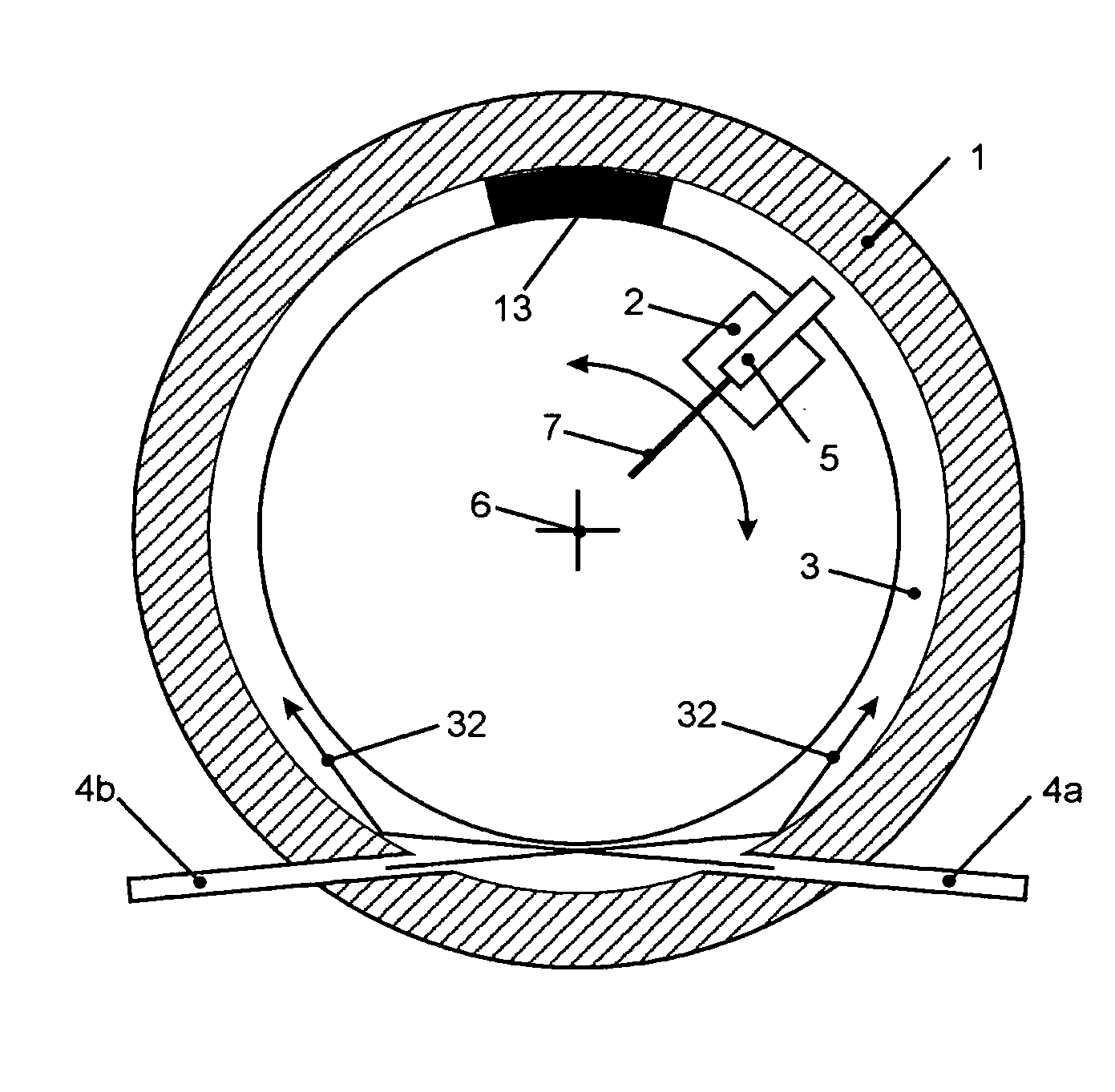 Optical rotating data transmission device having an unobstructed inner diameter