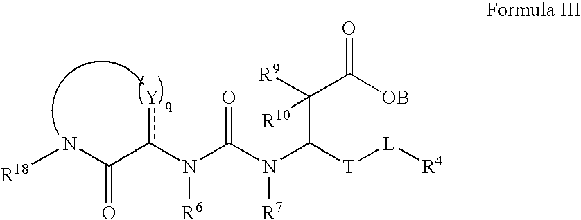 Combination products with carboxylic acid derivatives that inhibit the binding of integrins to their receptors and other therapeutic compounds