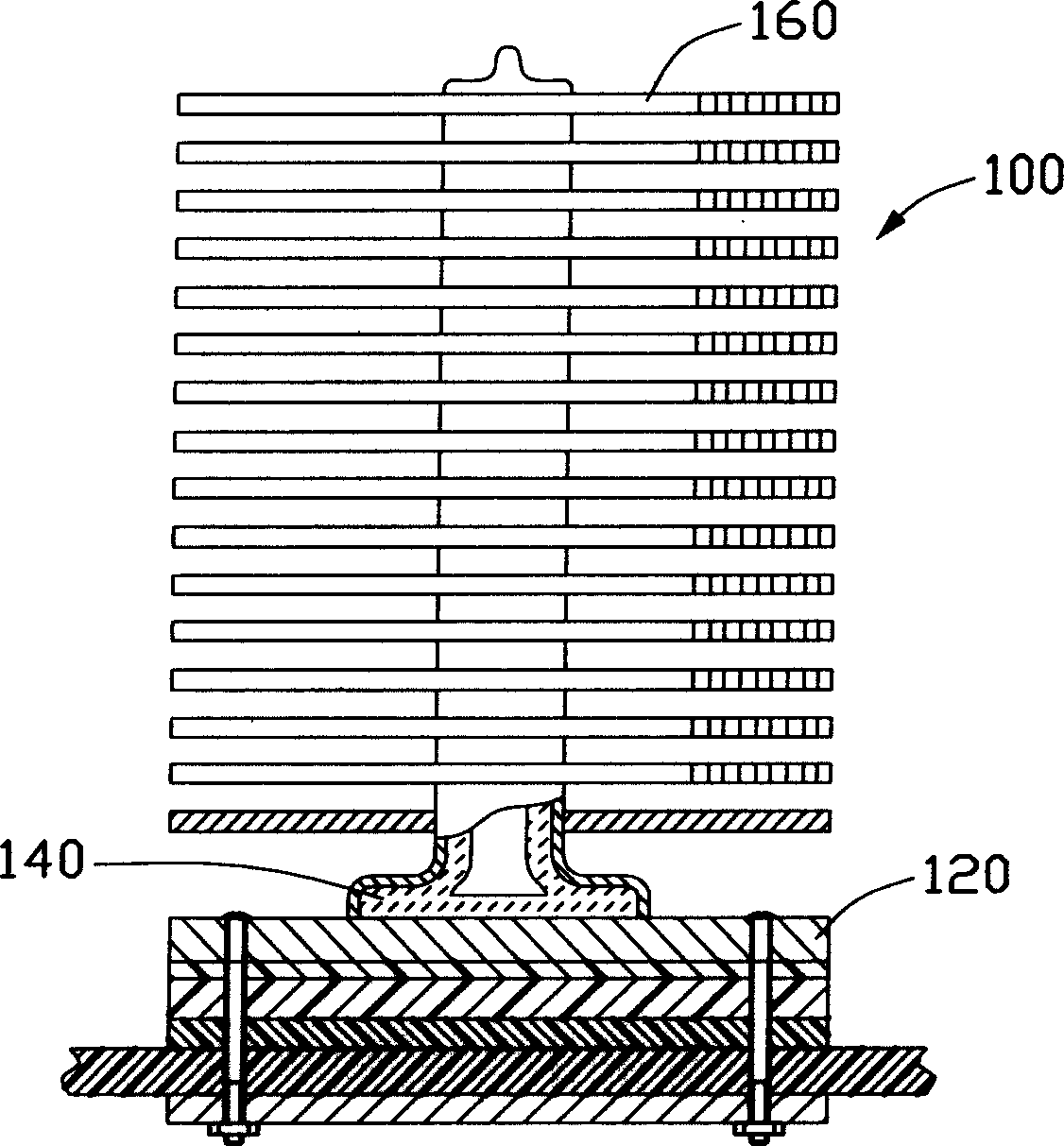 Combining method for heat pipes and radiating fins