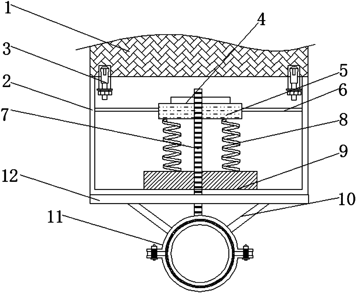 Efficient anti-loosening pipe supporting and hanging bracket good in stability