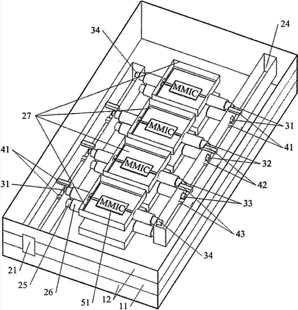 Symmetrical coupling wave-guided wave power synthesis amplifier