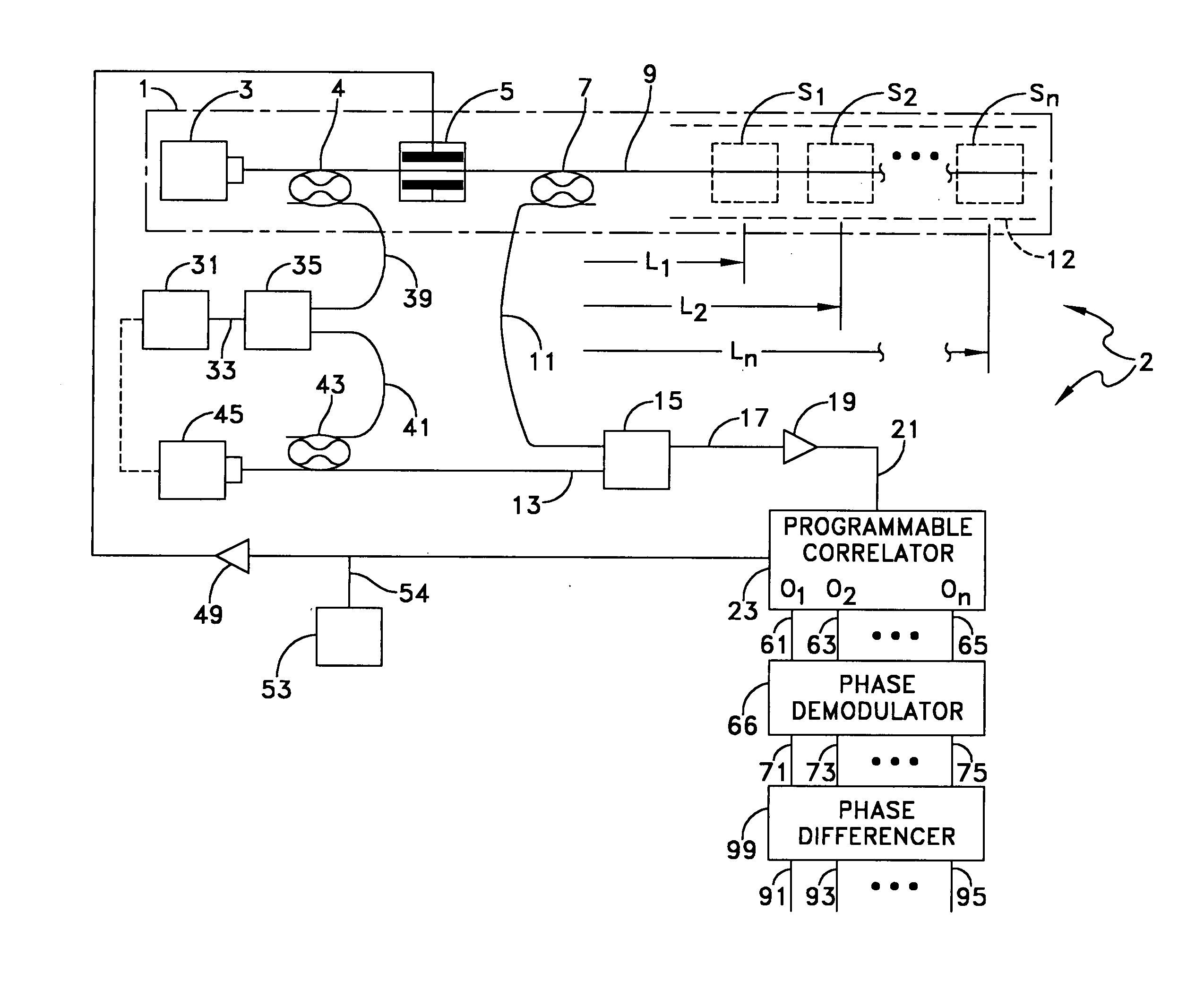 Natural fiber span reflectometer providing a virtual signal sensing array capability