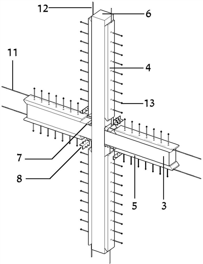 The structure of the embedded prestressed prefabricated frame to reinforce the original frame