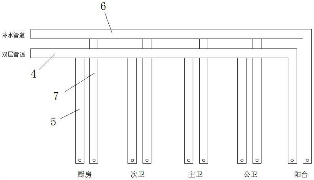 Energy-saving hot water circulation system constructed from double-layer pipes