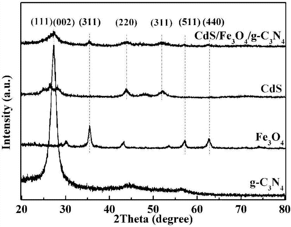 CdS/Fe3O4/C3N4 composite photocatalyst as well as preparation method and use thereof