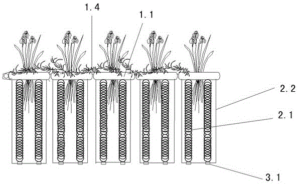 Three-dimensional ecological floating bed used for urban black and odorous riverway water quality improving and water purifying