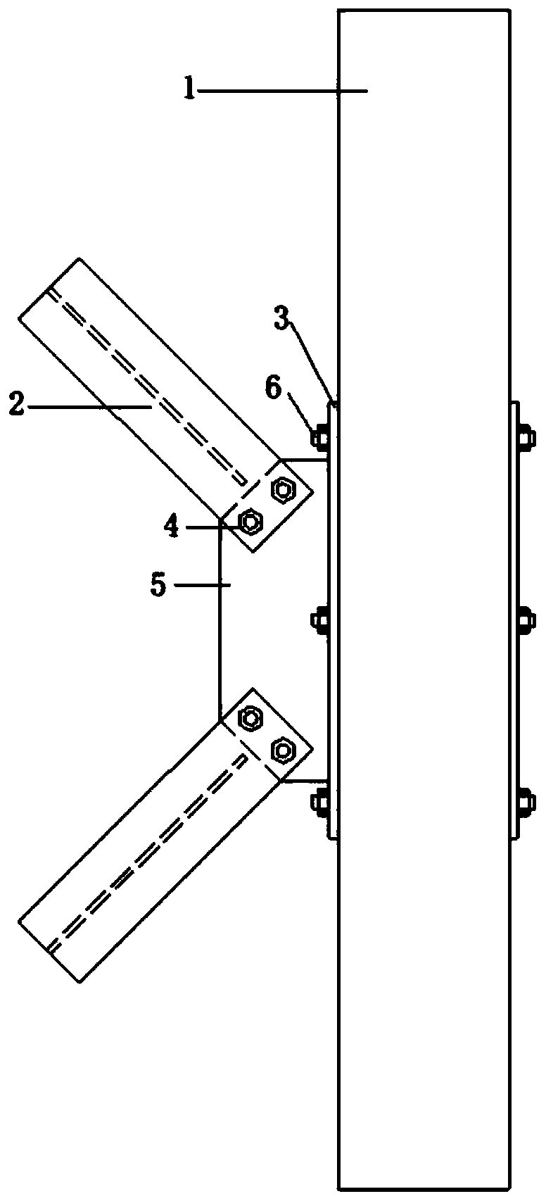 Dual-joint plate square steel pipe column-K-shaped steel supporting connecting joint