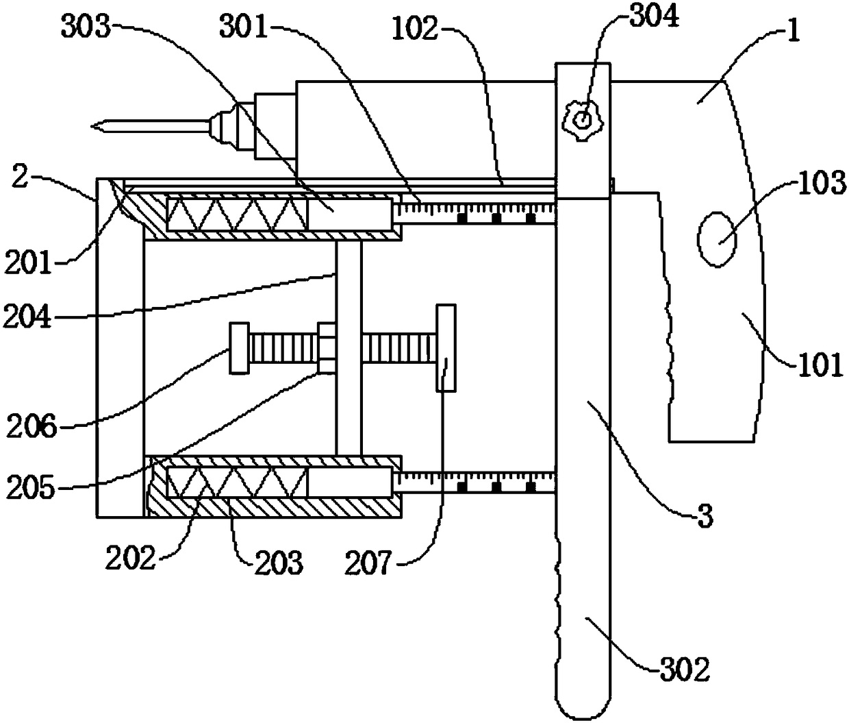 Leaning-preventing electric portable drill facilitating drilling depth control