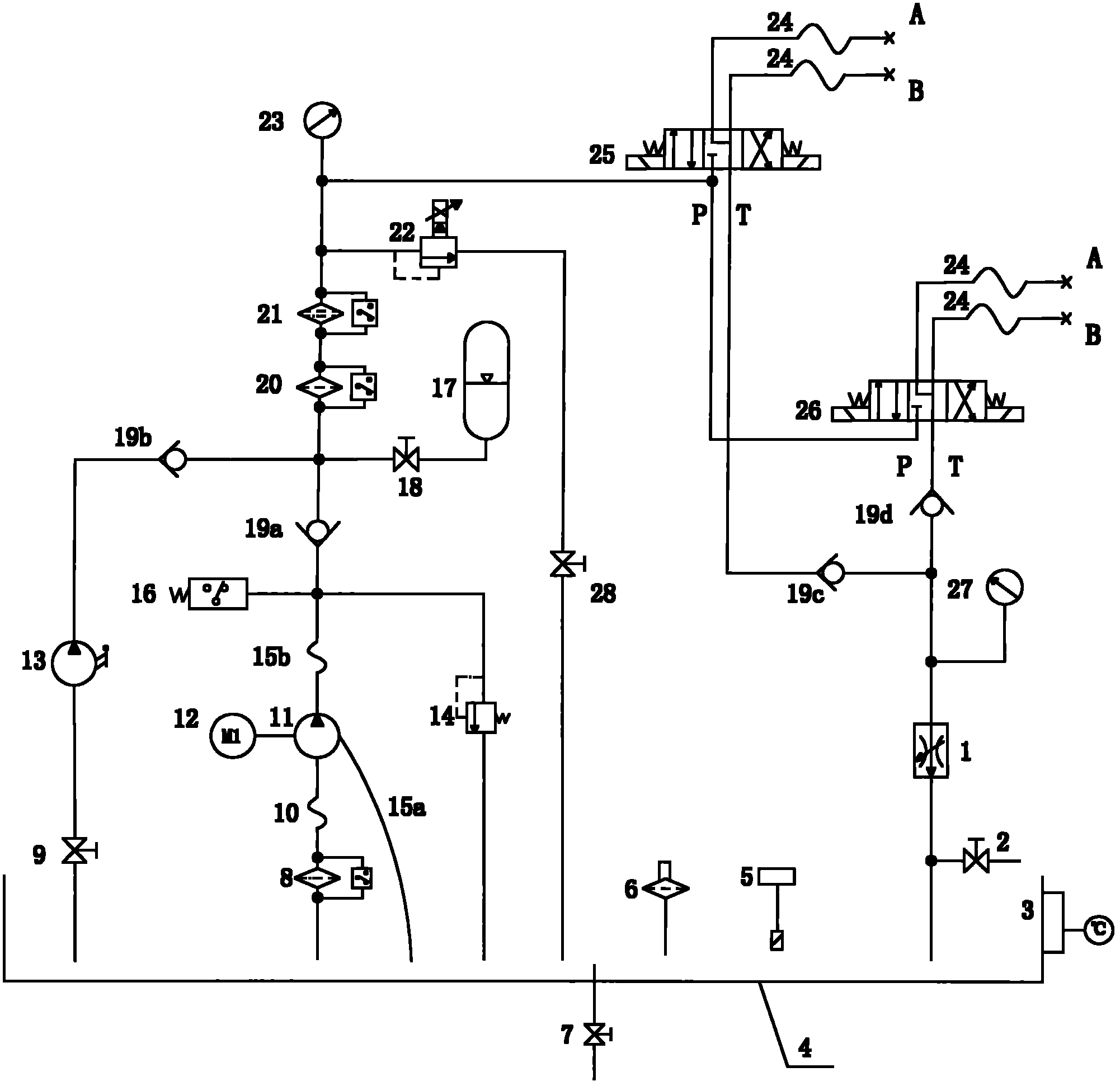 Pressure-resistance and adjustment test bed for aircraft hydraulic system