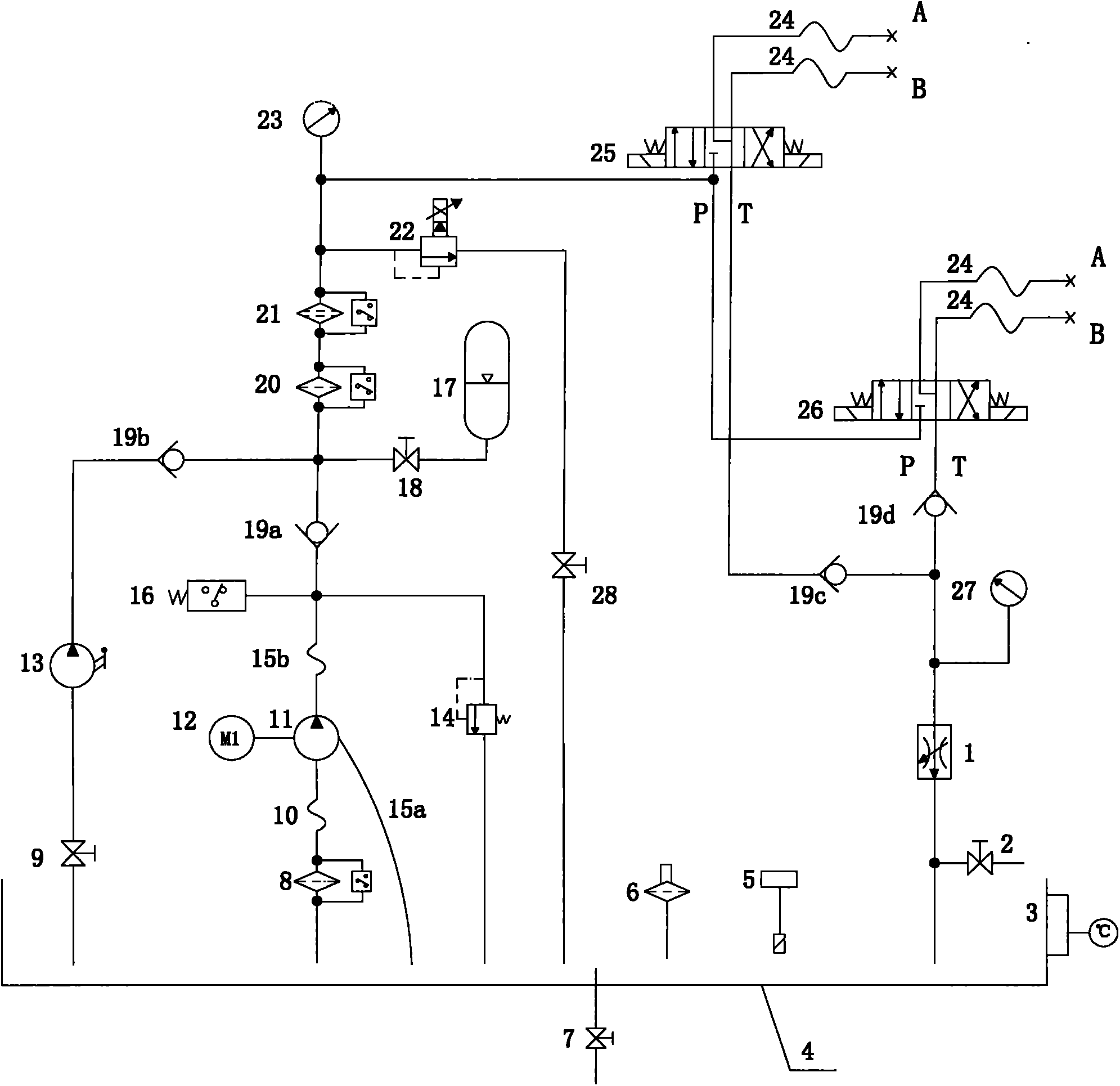 Pressure-resistance and adjustment test bed for aircraft hydraulic system