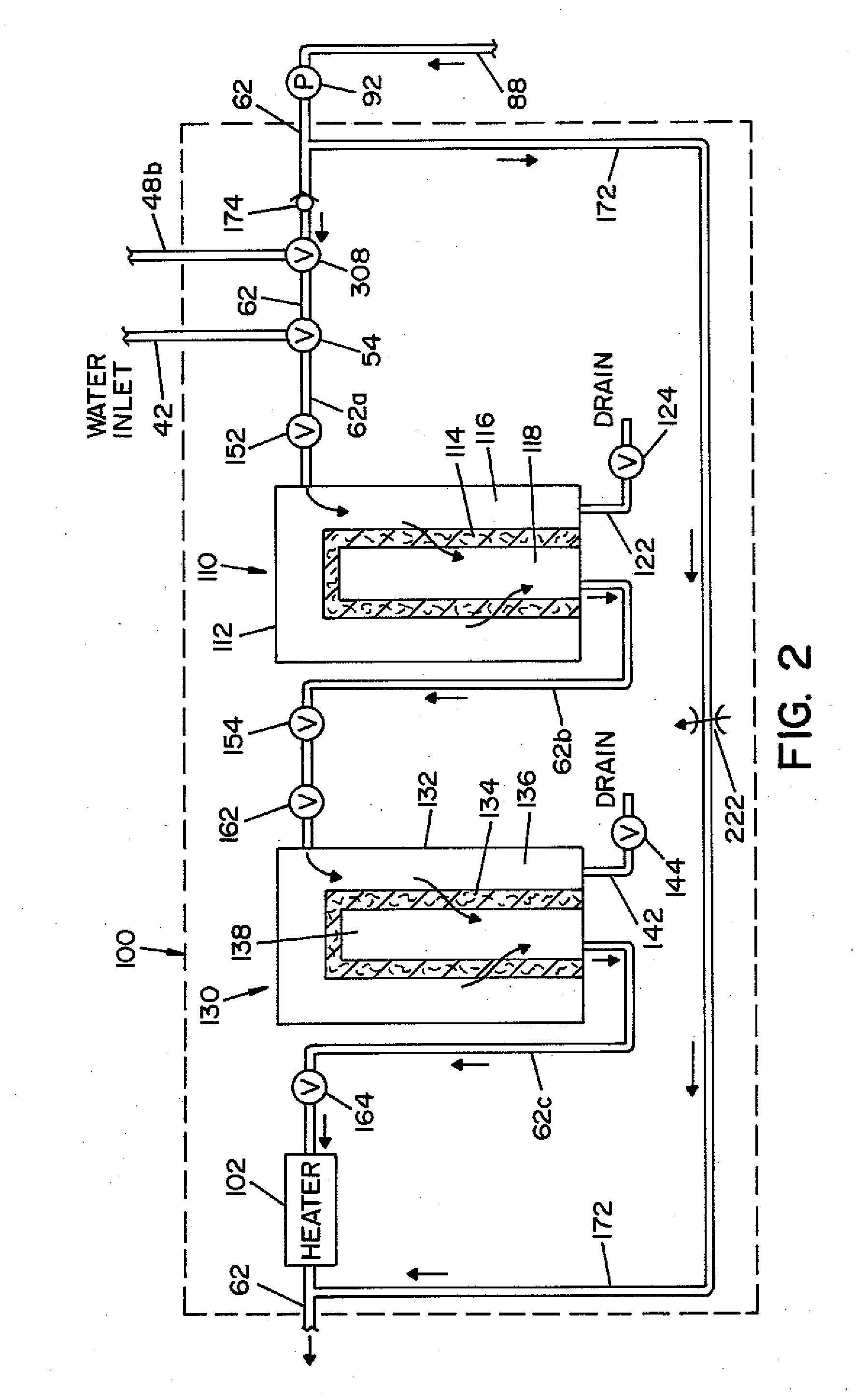 Method and apparatus for treating rinse water in decontamination devices