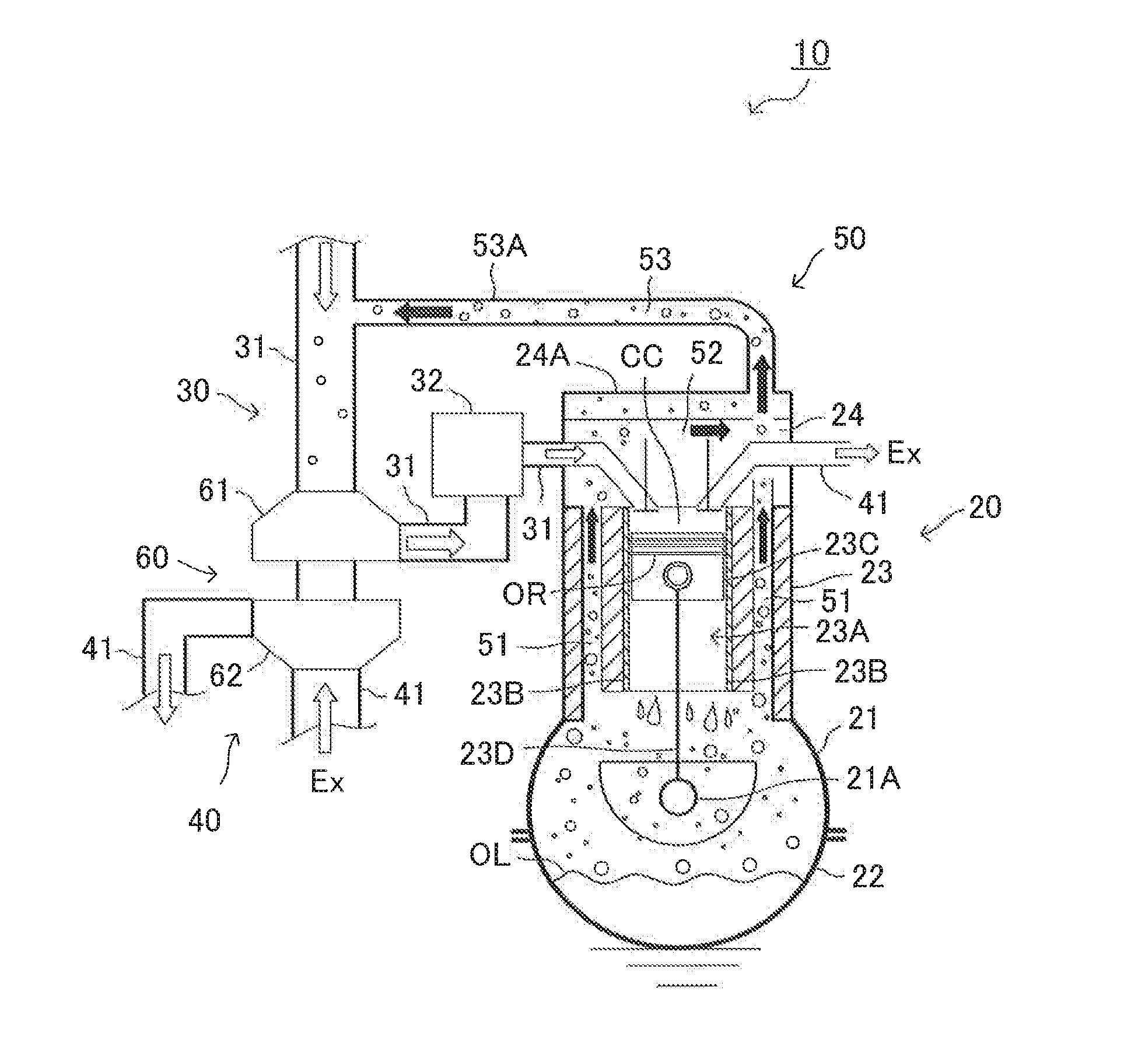 Cooling device for internal combustion engine provided with blowby gas recirculation device and turbocharger (as amended)