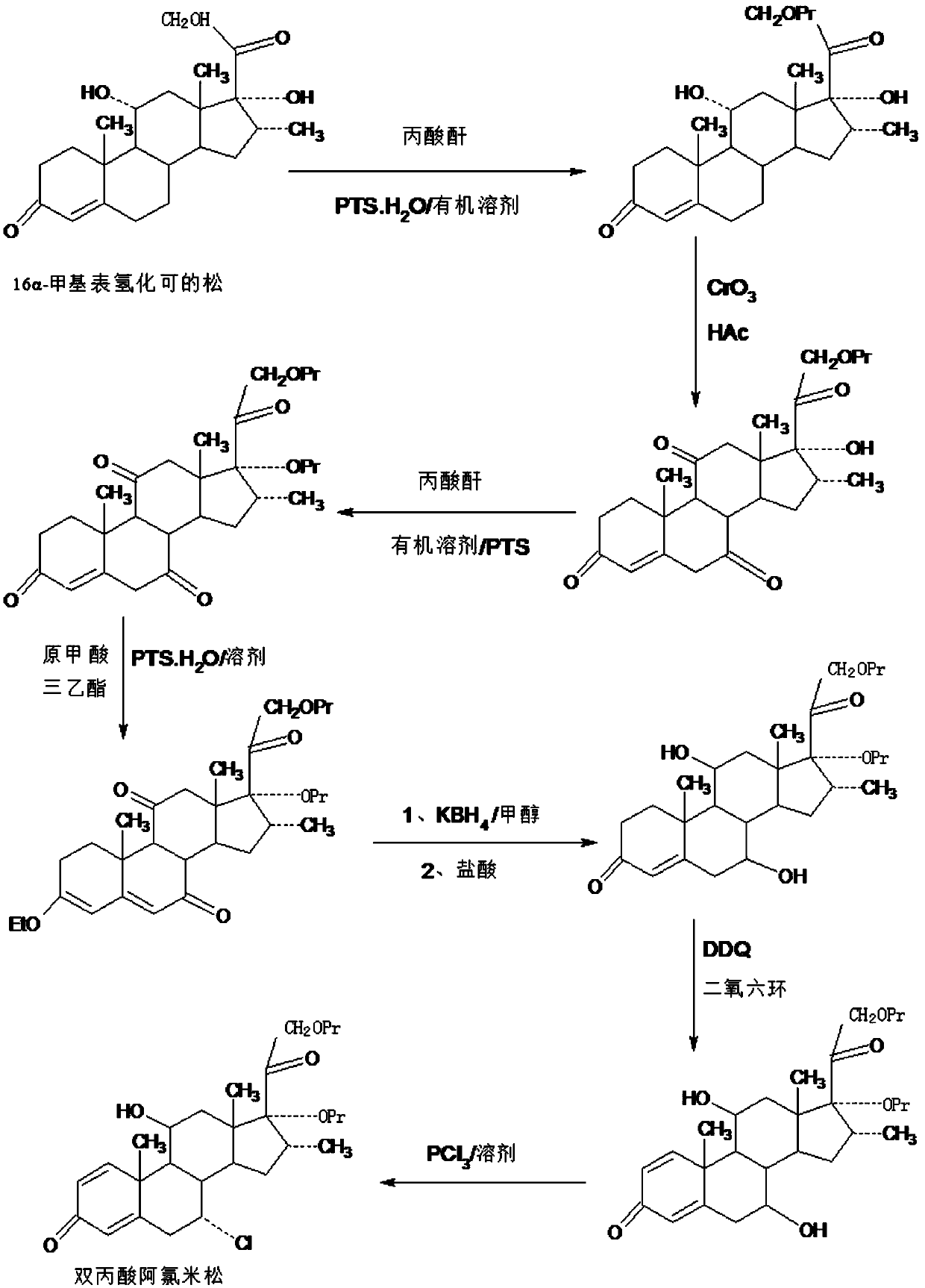 Method for preparing dehydrogenated intermediate product for aclomethasone dipropionate