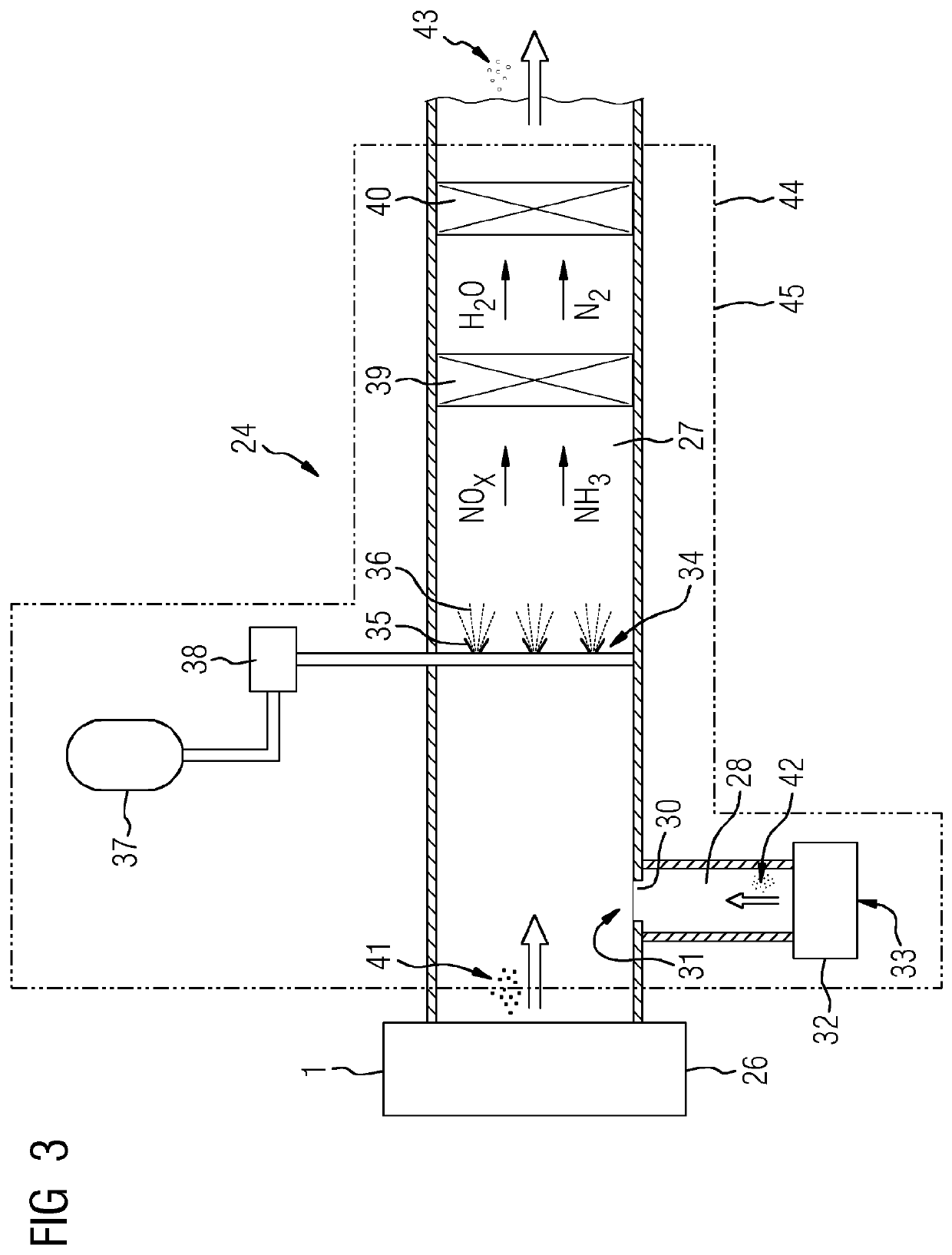 Exhaust duct for a fossil fuel powered engine comprising a dilution selective catalytic reduction system