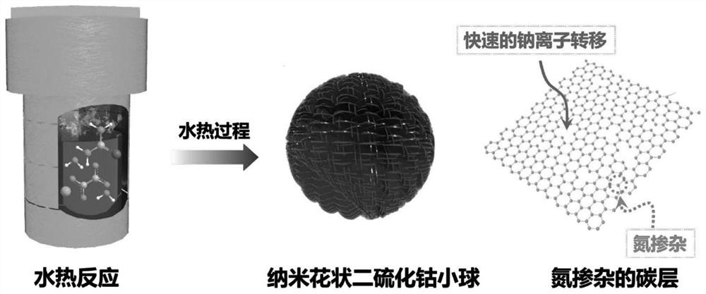 Preparation method and application of a nano flower spherical cobalt disulfide composite material