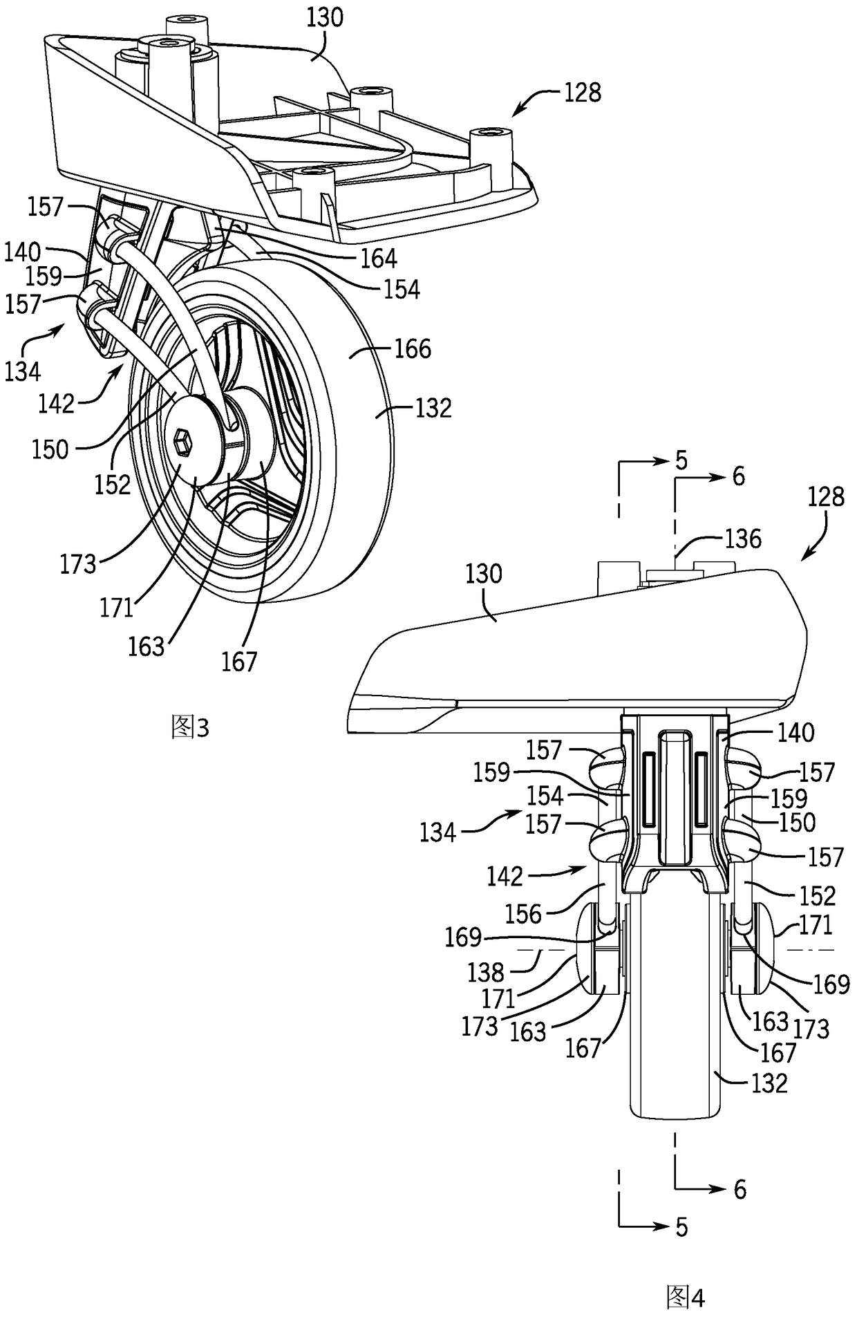 Luggage case with cantilevered wheel carrier with slender arms