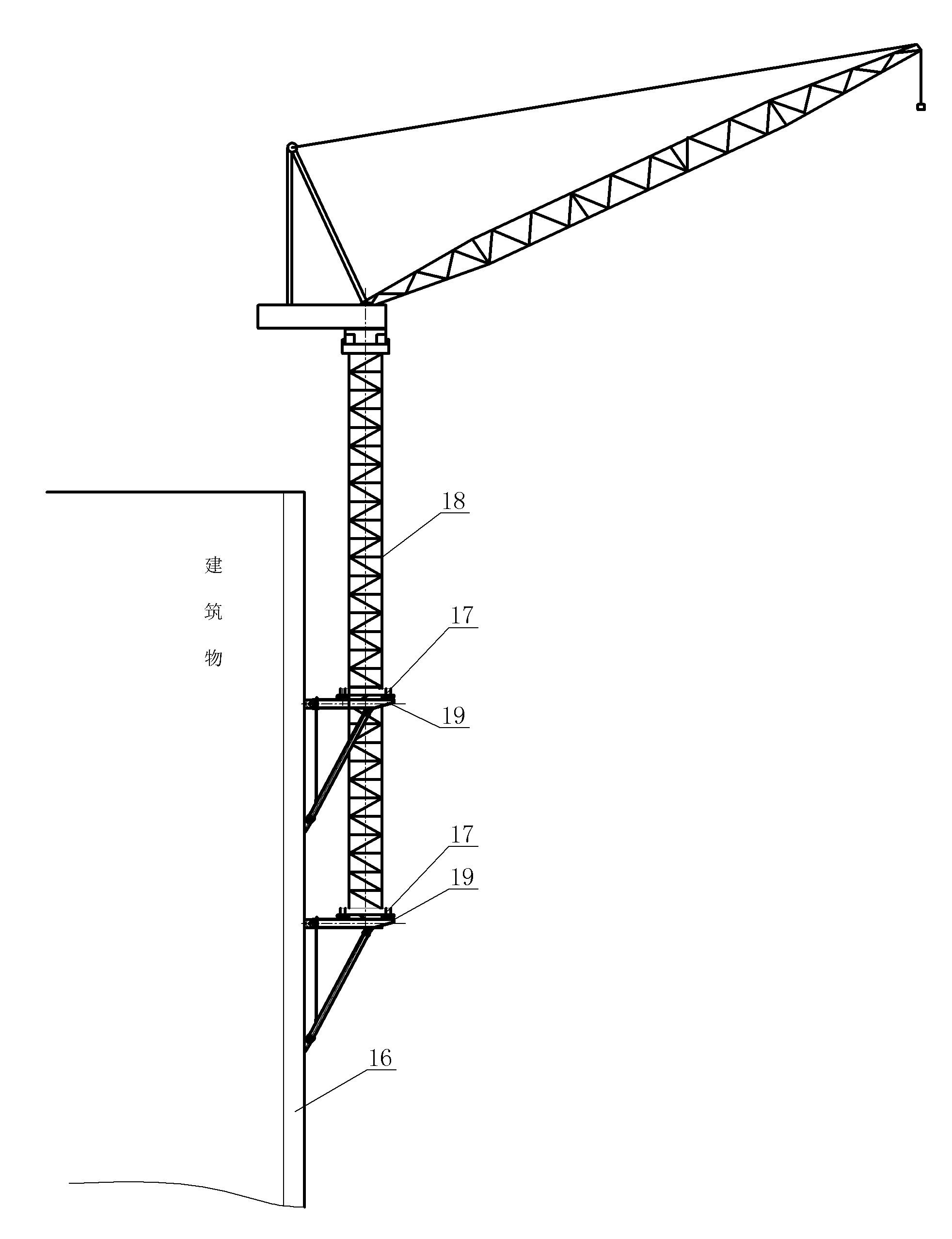 Suspended-rising support system of tower crane