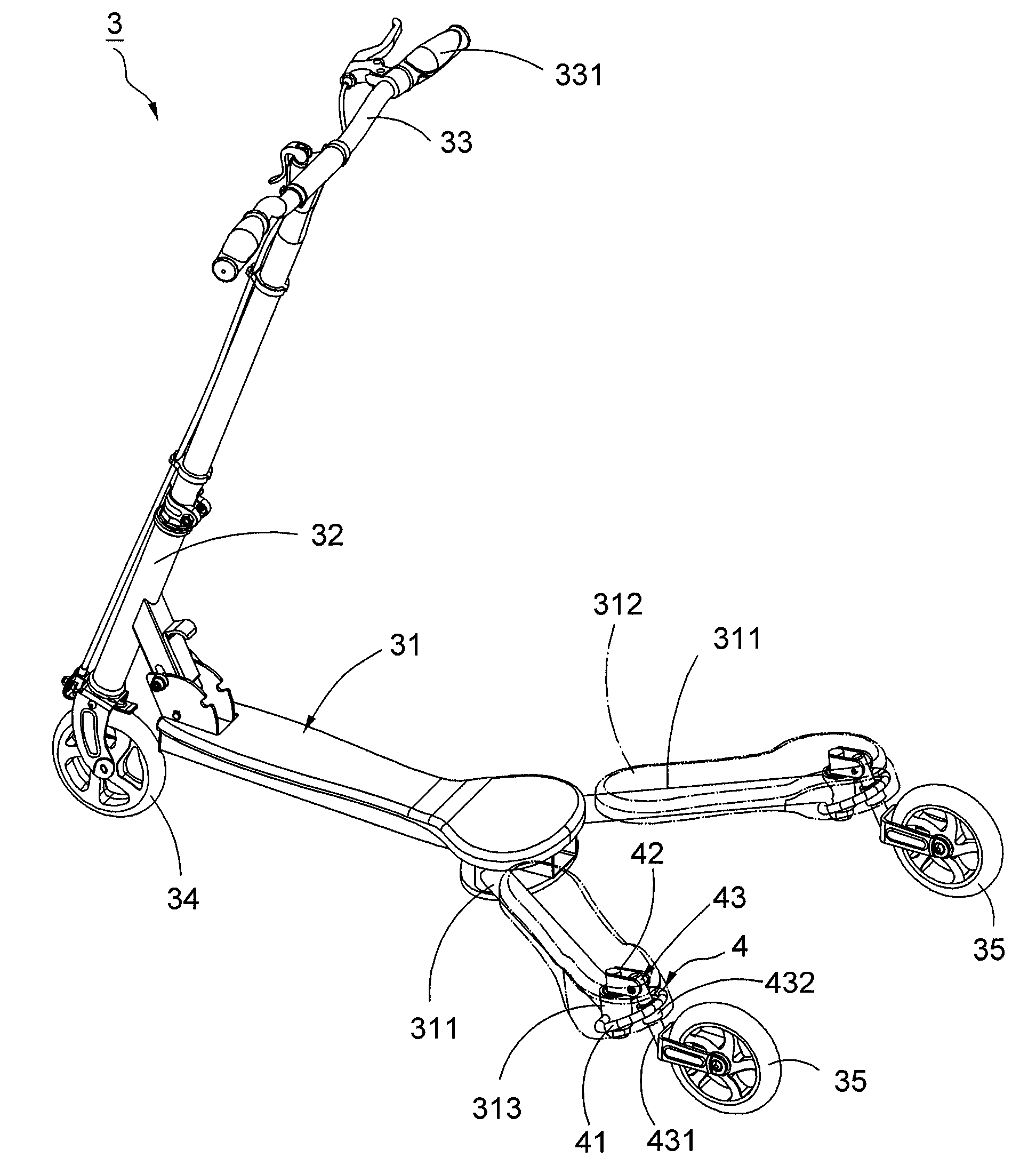 Swingable and speedable freewheeled vehicle