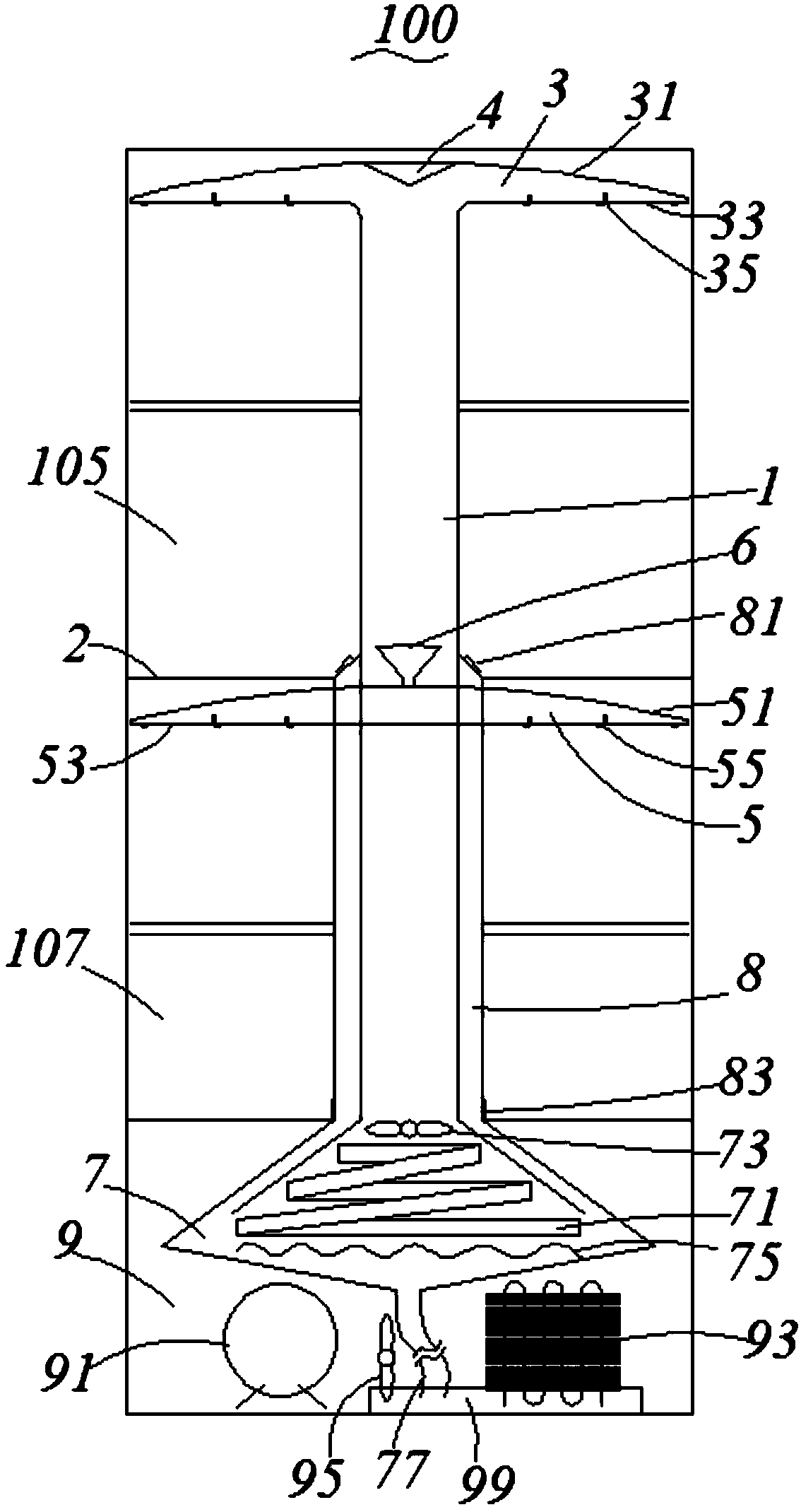 Cylindrical refrigerator and air path structure thereof
