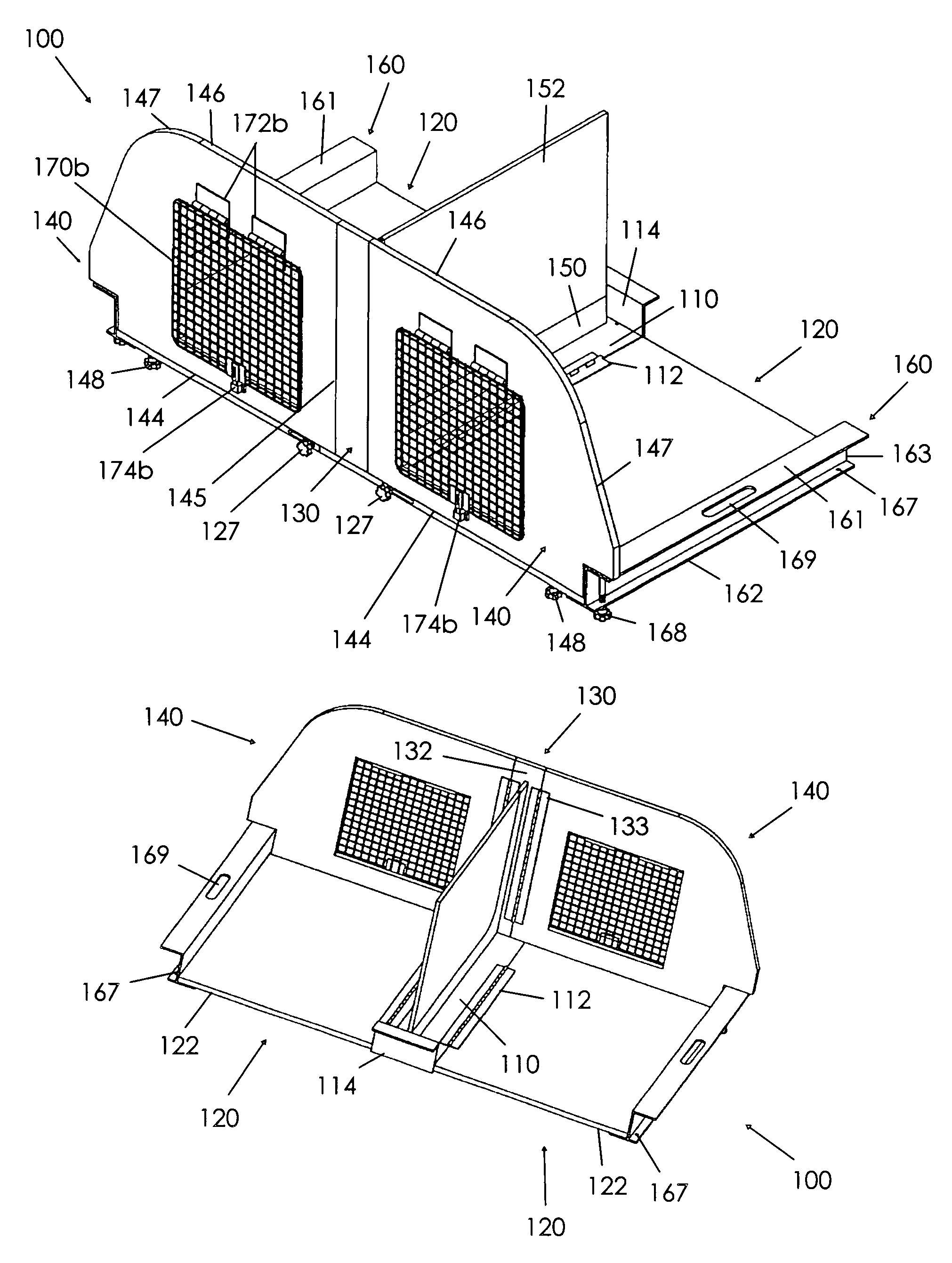 Collapsible kennel for use with capped truck beds