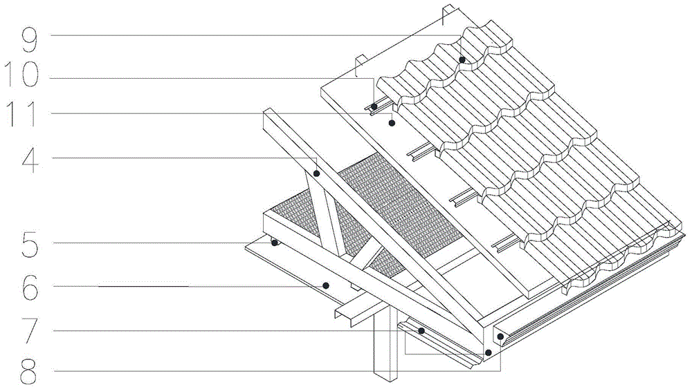 Steel tile roof system with cold-formed thin-walled steel structure