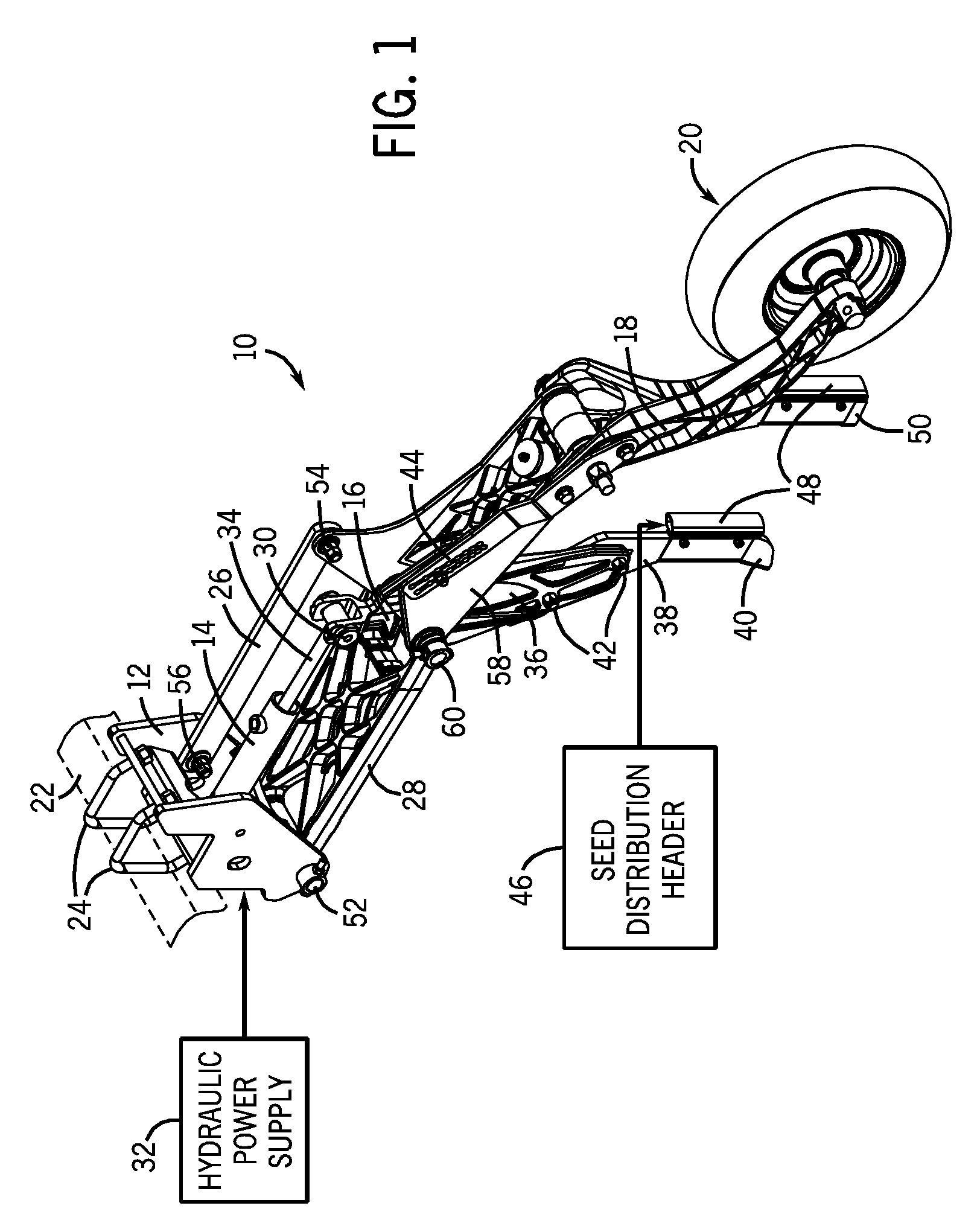 Precision hoe opener with swing link between cylinder and shank