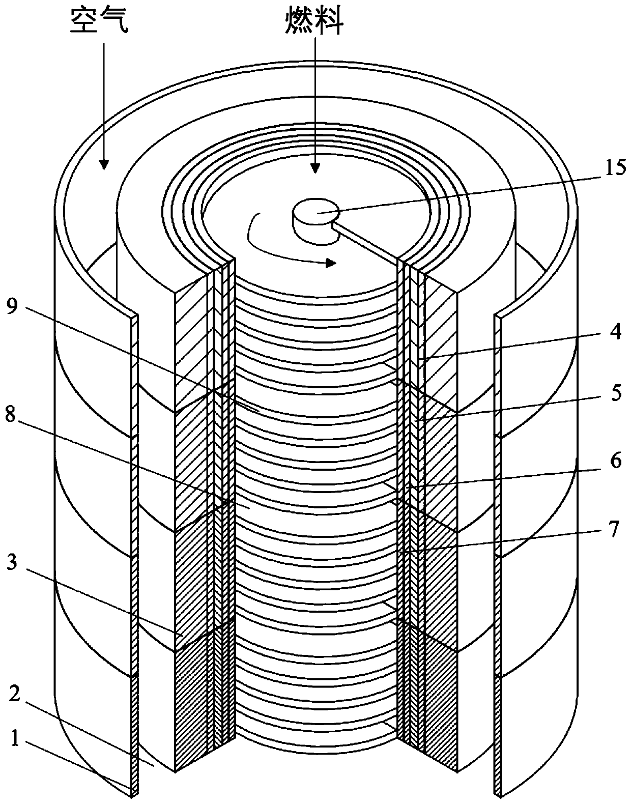 Tubular solid oxide fuel cell structure