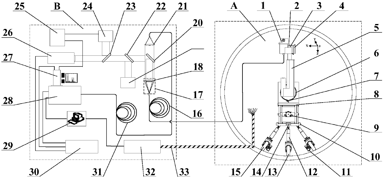 Optical fiber LIBS detection device and method used in main pipeline of nuclear power plant