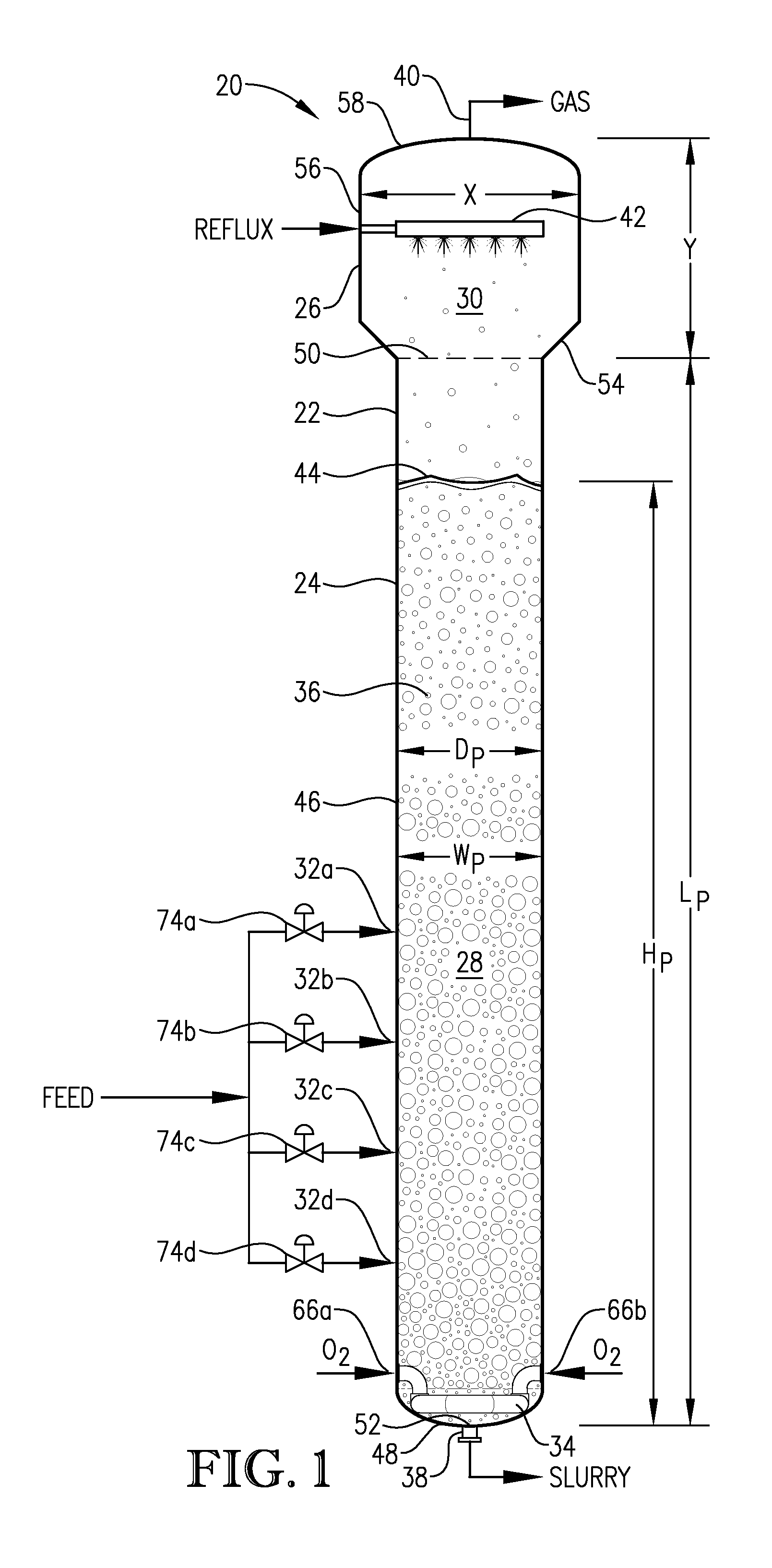 Oxidation system with sidedraw secondary reactor