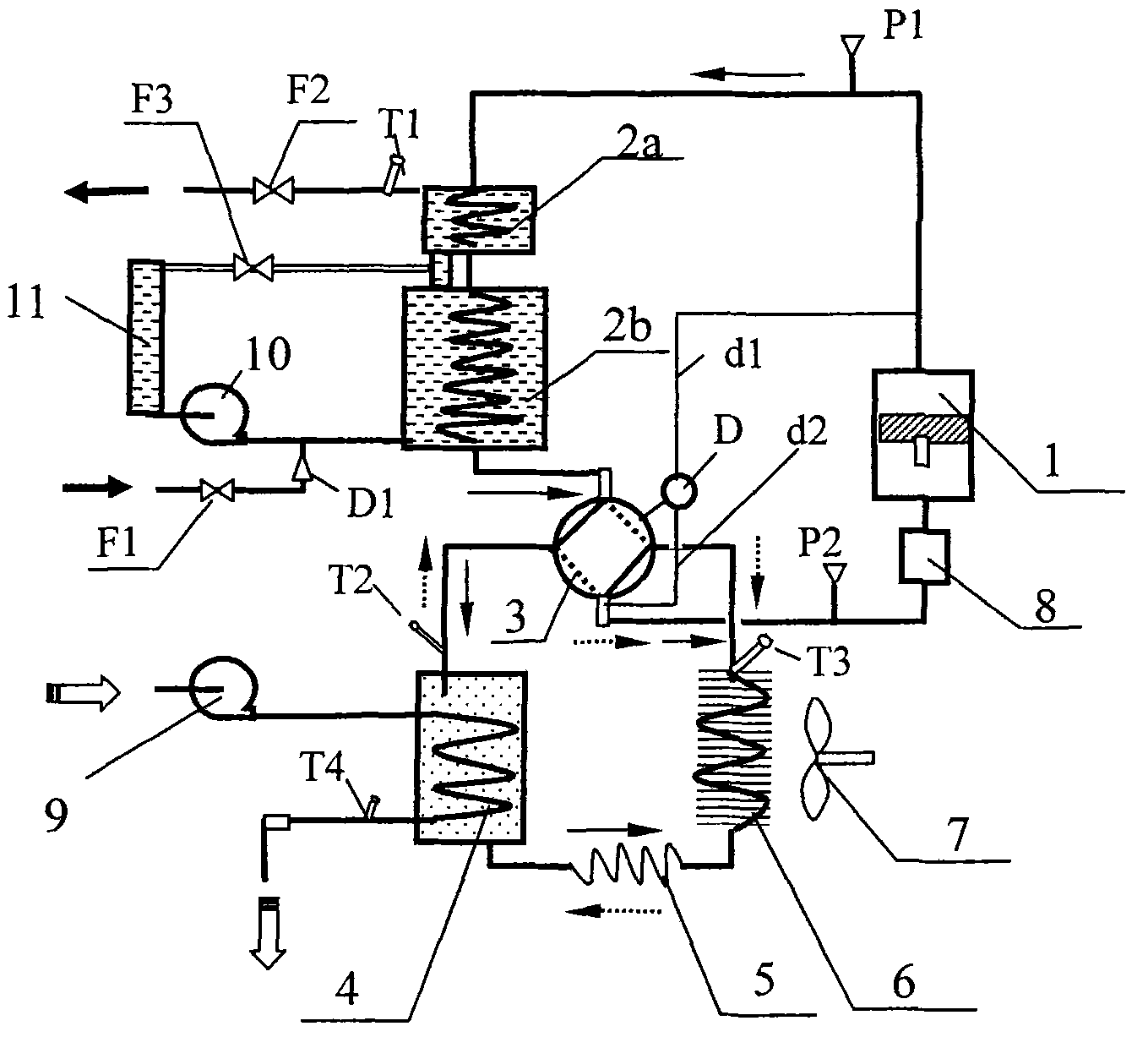 Dual heat-source heat-pump hot water device with extremely simple refrigerating loop