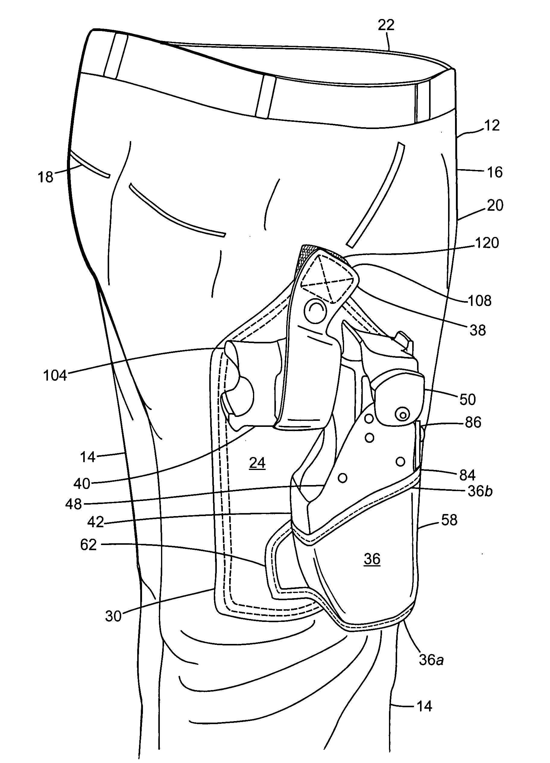 Holster assembly for integral attachment to a garment