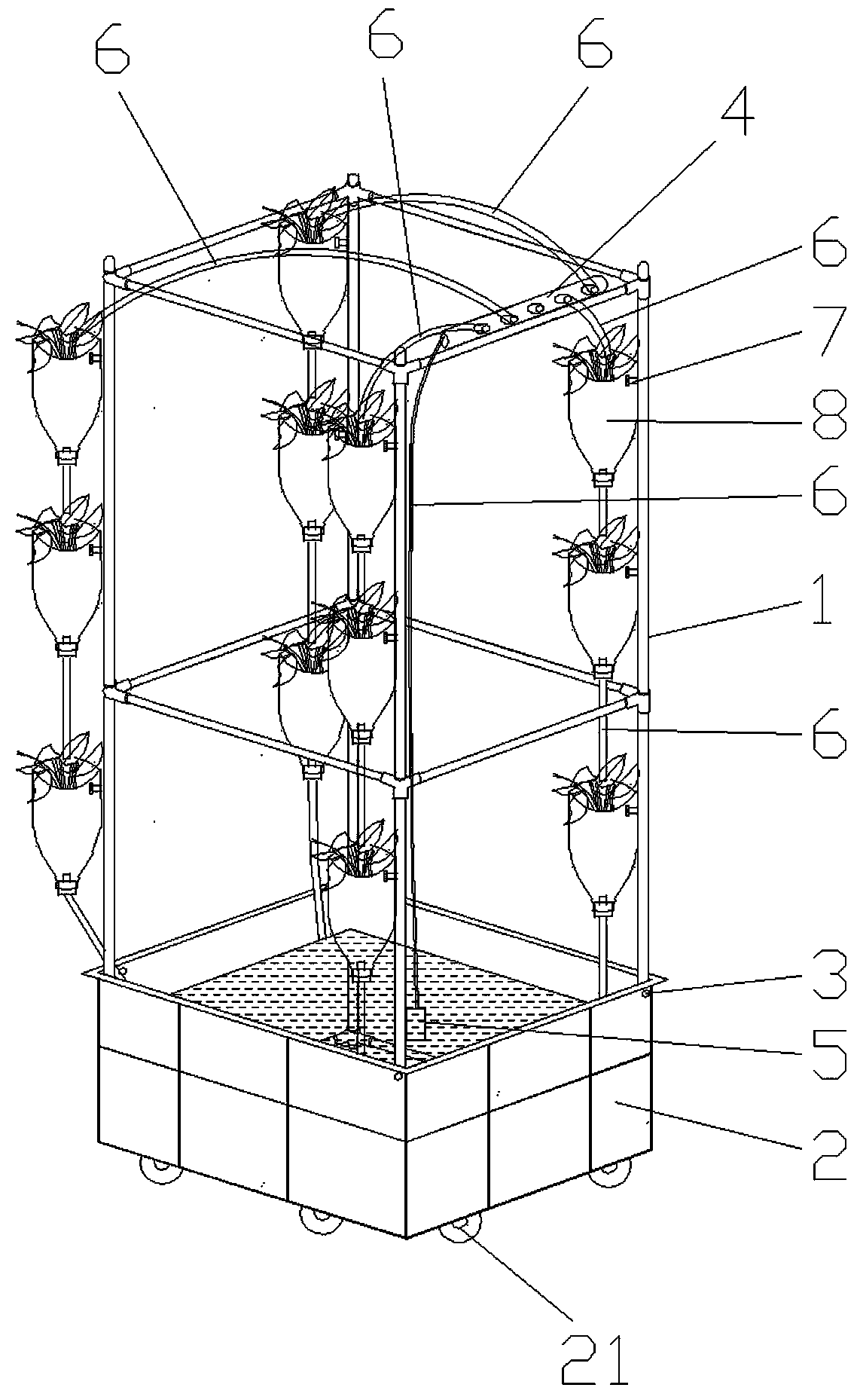 Waste plastic bottle balcony water culture three-dimensional cultivation device