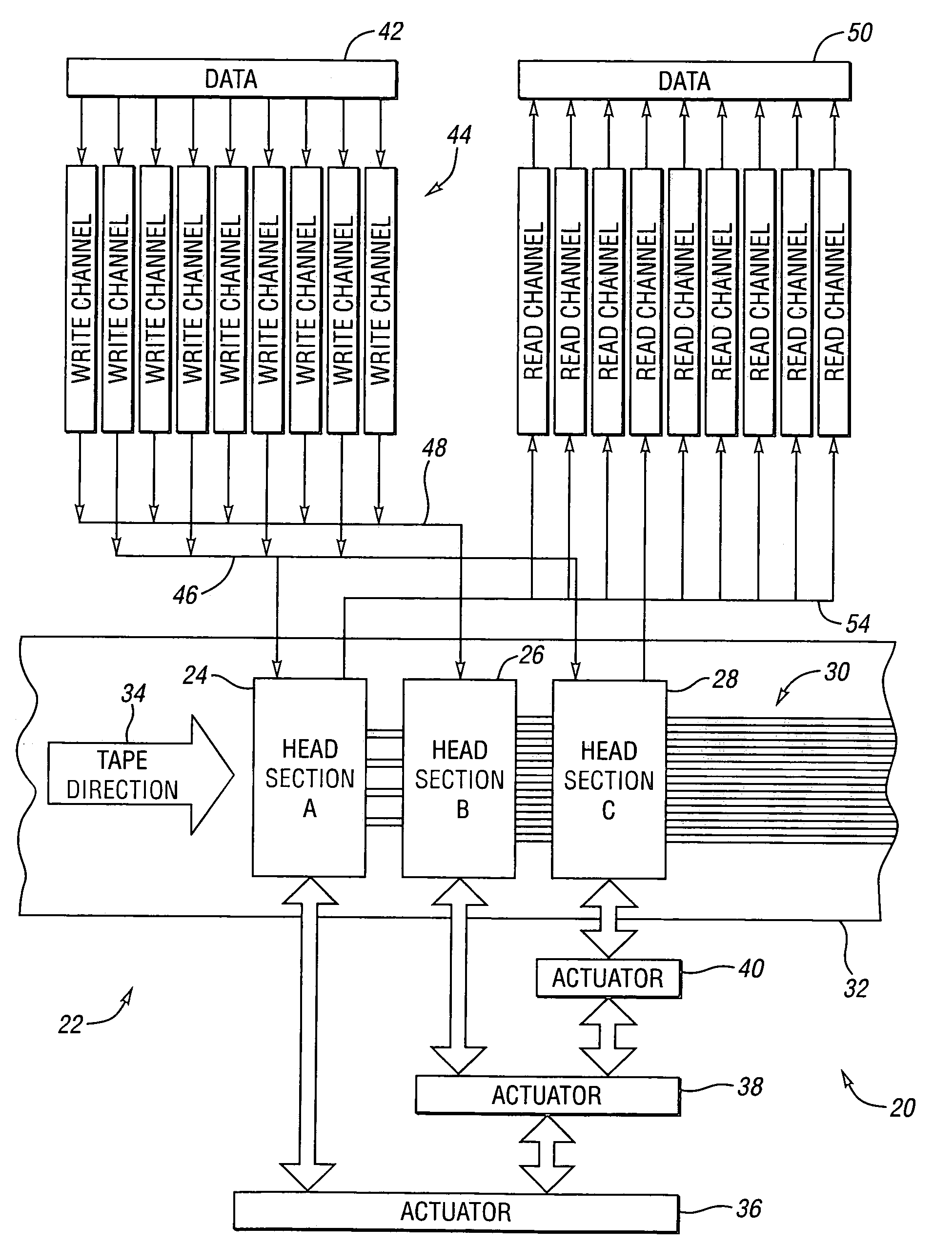 Multiple section read/write head