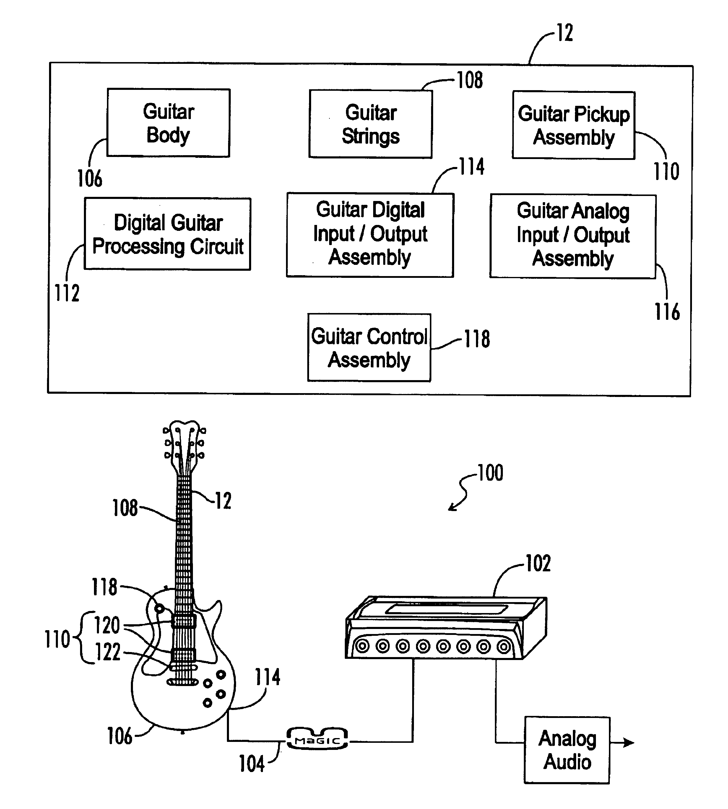 Digital guitar processing circuit