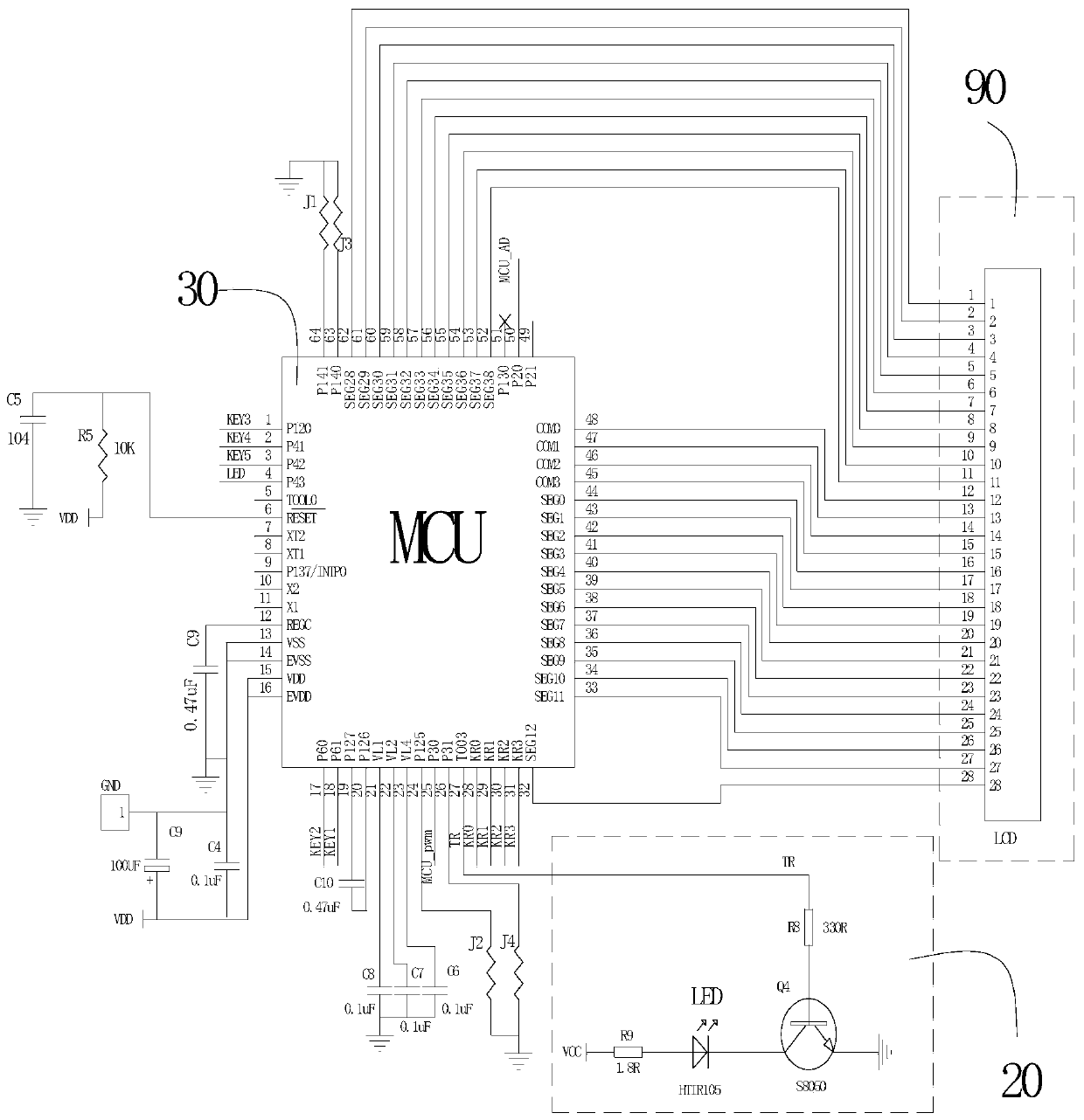 A remote controller control circuit with backlight screen