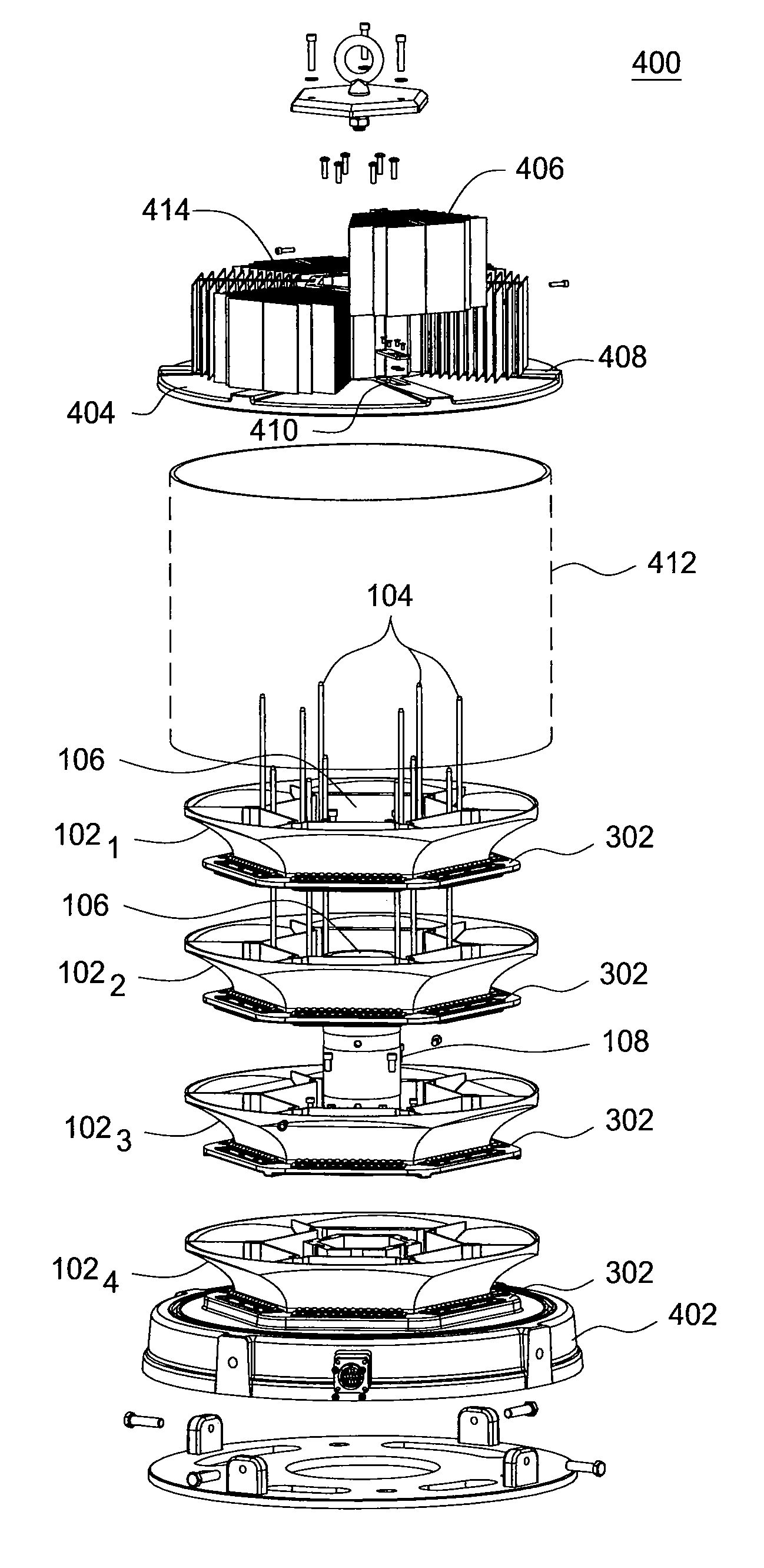 Apparatus for using heat pipes in controlling temperature of an LED light unit