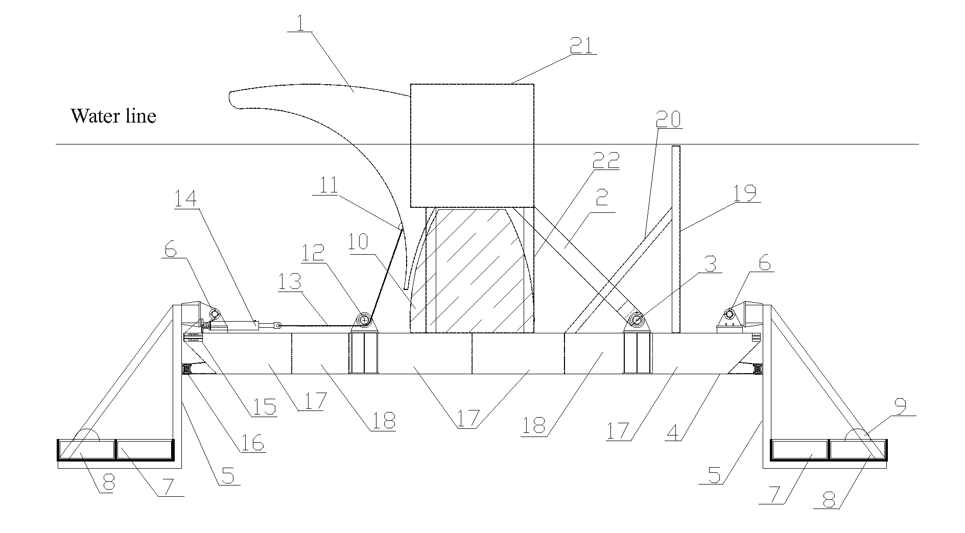 Novel floating eagle type wave power generating device with semi-submersible characteristic