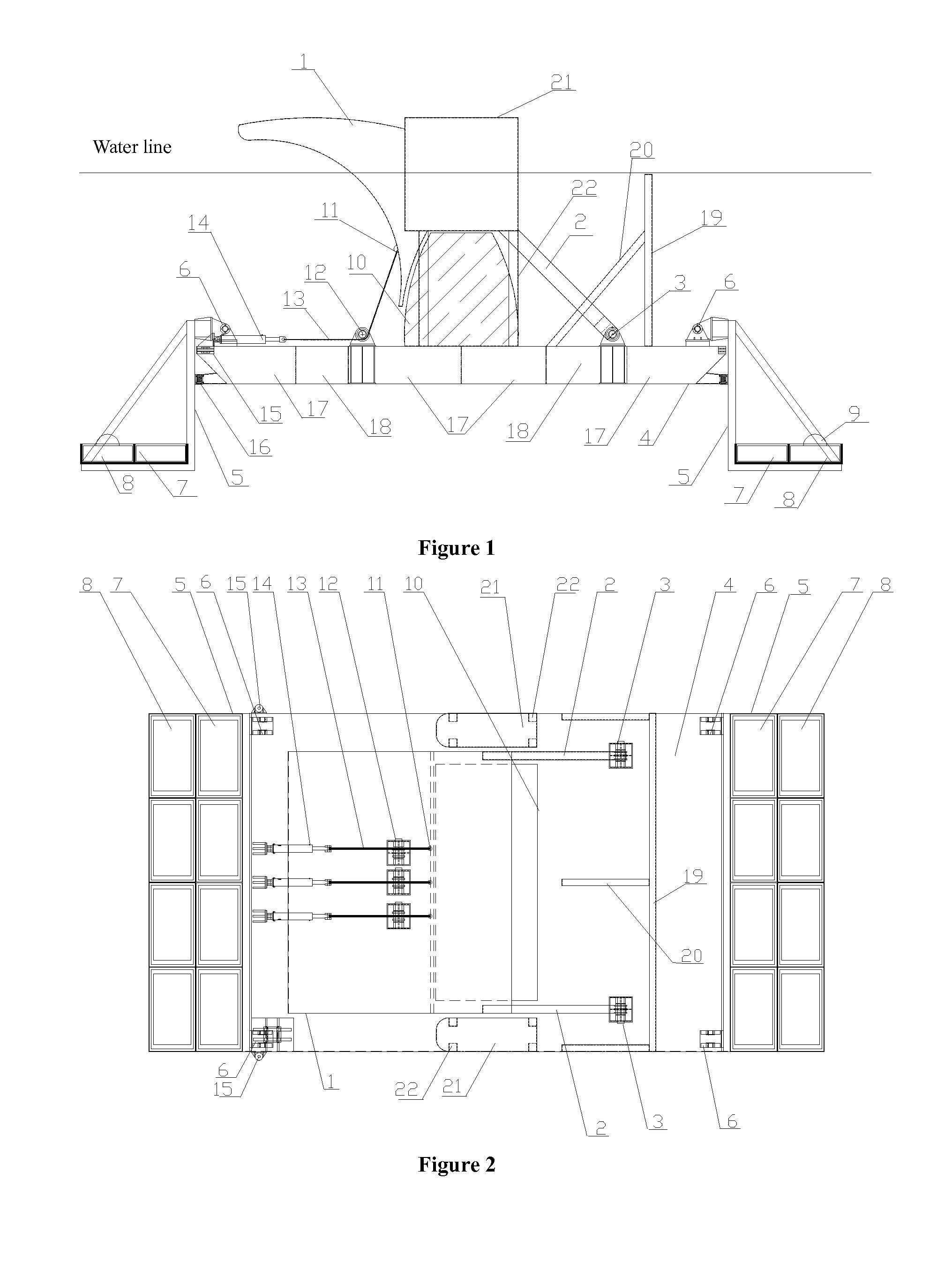 Novel floating eagle type wave power generating device with semi-submersible characteristic