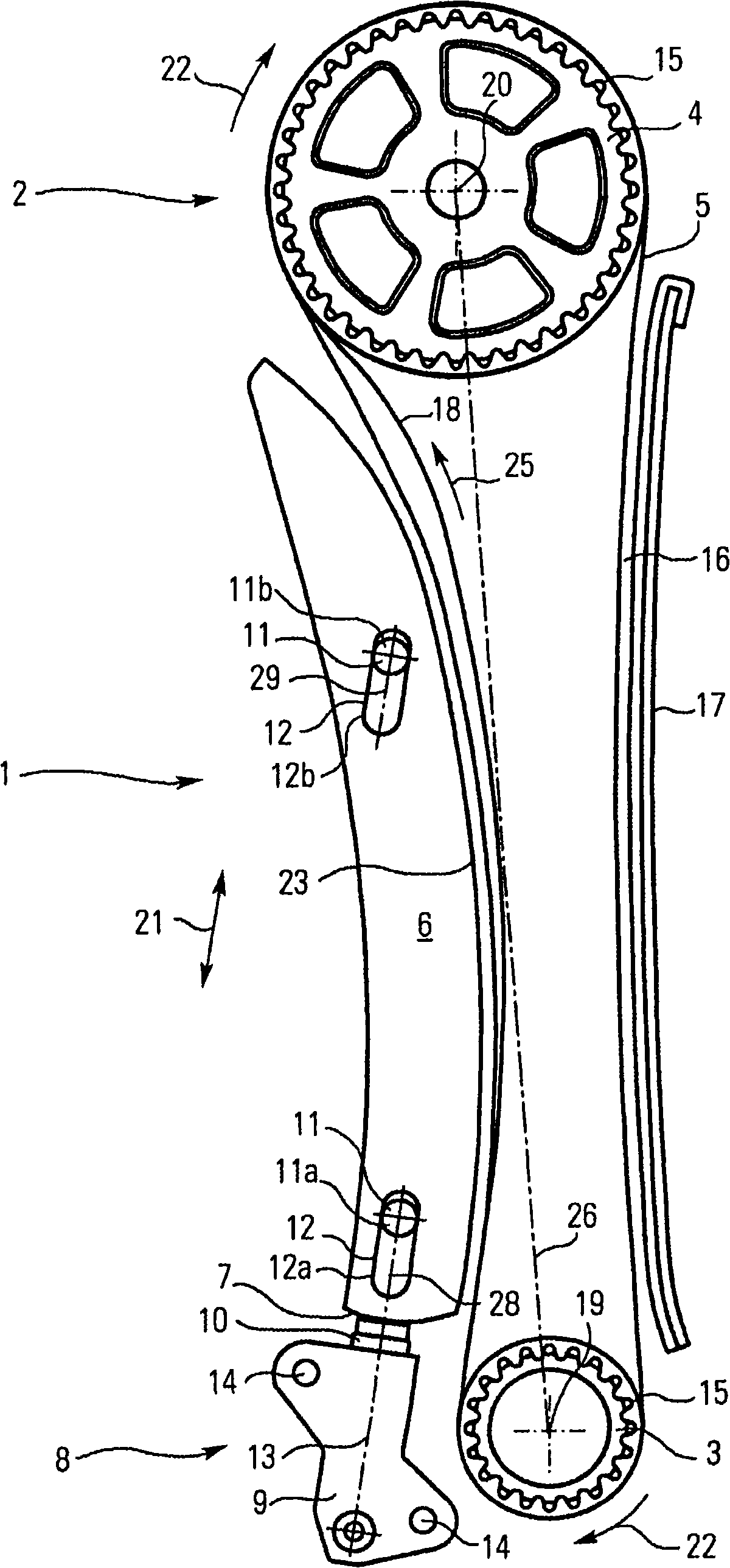 Tensioner assembly comprising a displaceable tensioning rail