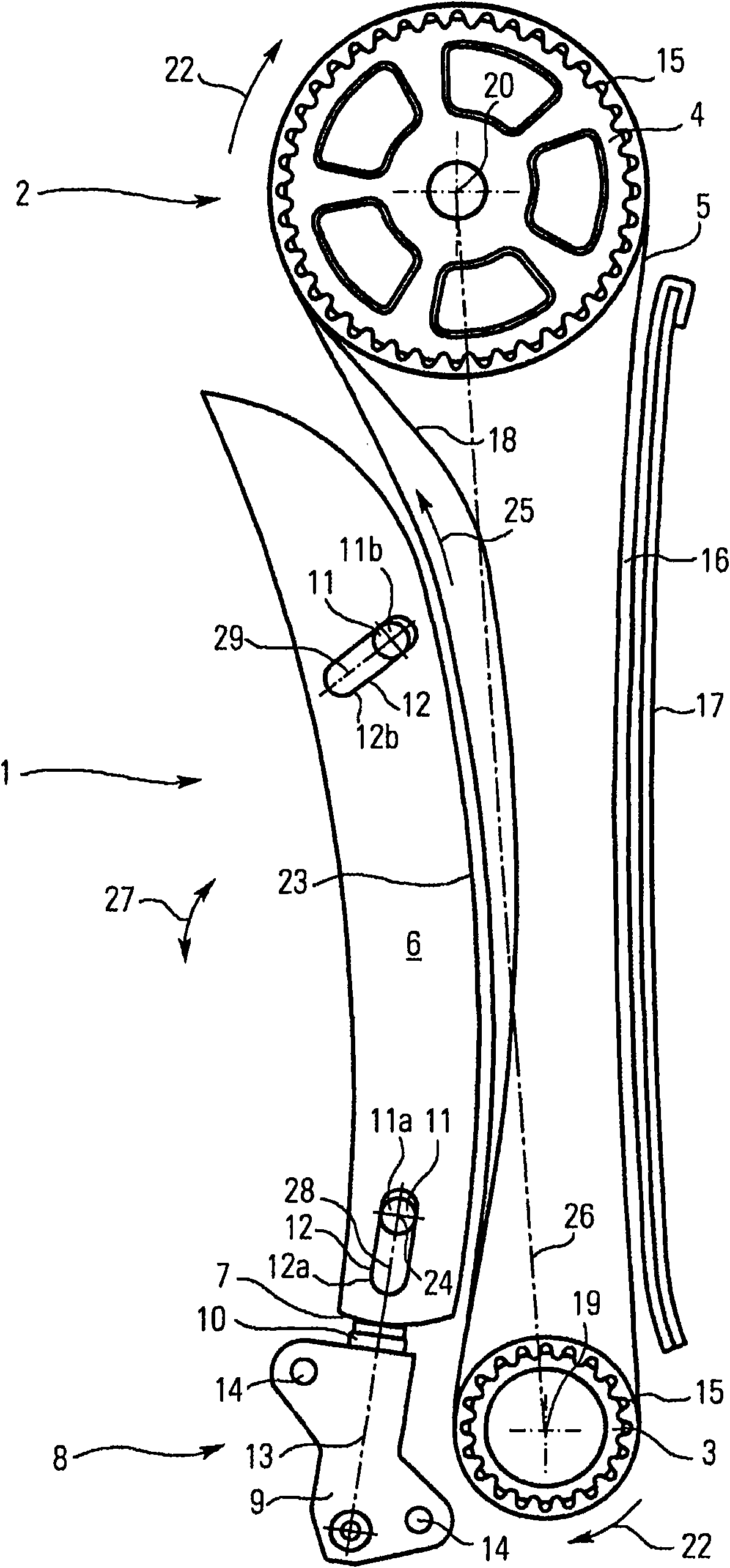 Tensioner assembly comprising a displaceable tensioning rail