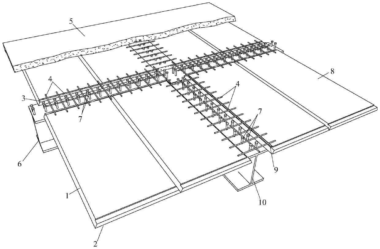 Longitudinal shear reinforcement and precast slab separated laminated slab composite beam