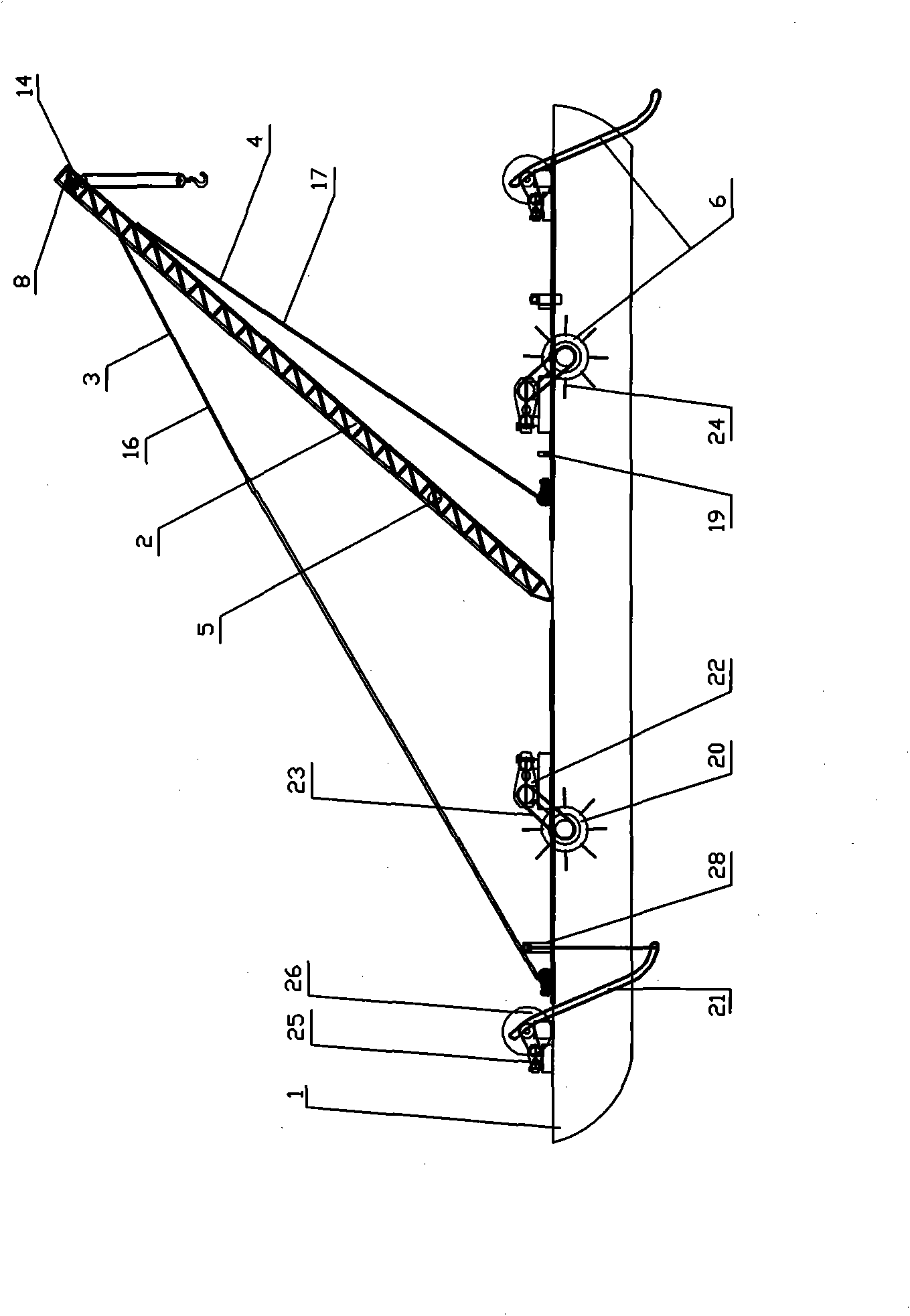 Swing arm type crane barge for mounting wind power equipment