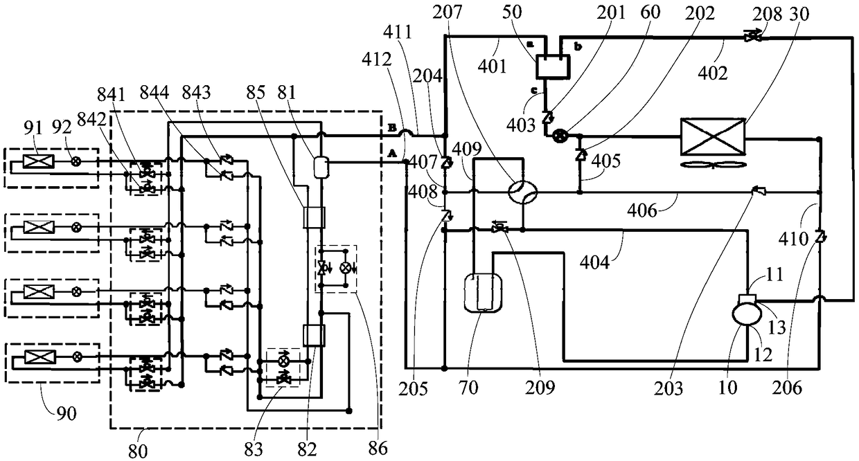 Two-tube heat recovery multi-split system and air conditioning outdoor unit thereof