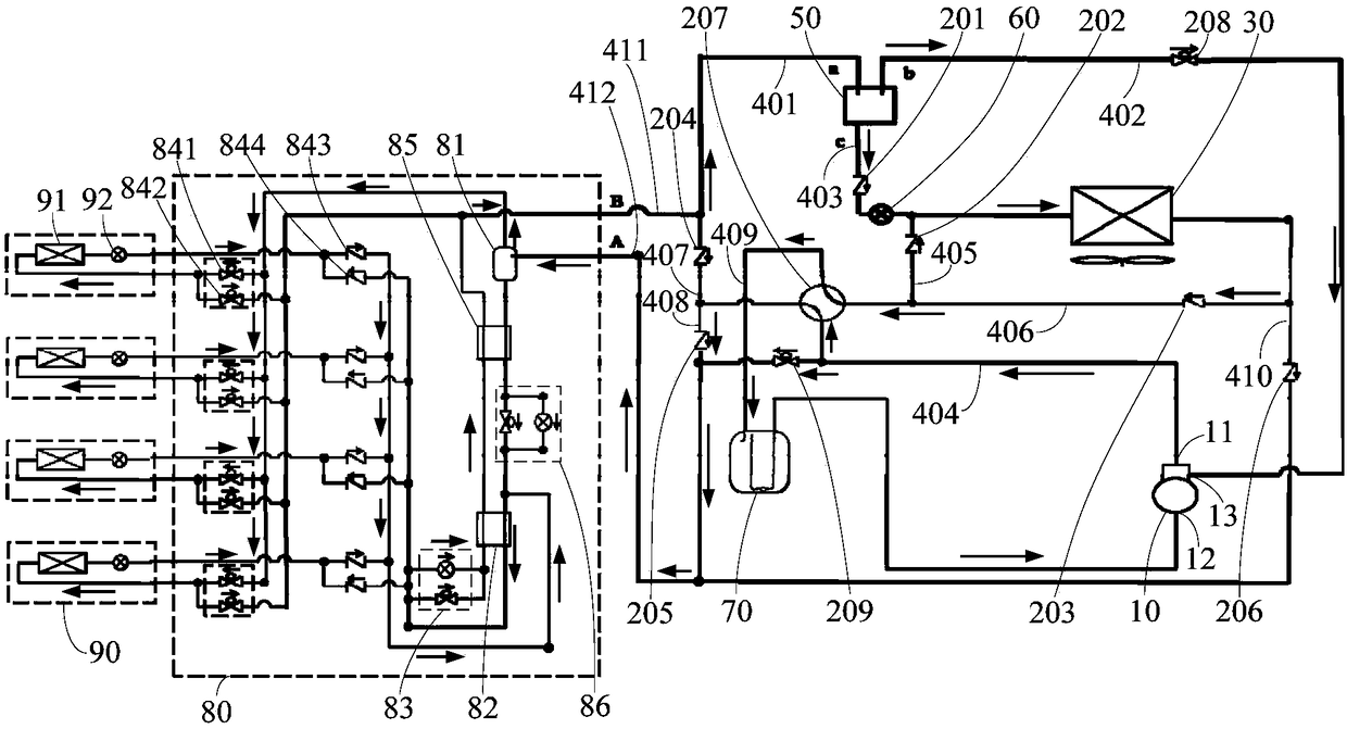 Two-tube heat recovery multi-split system and air conditioning outdoor unit thereof