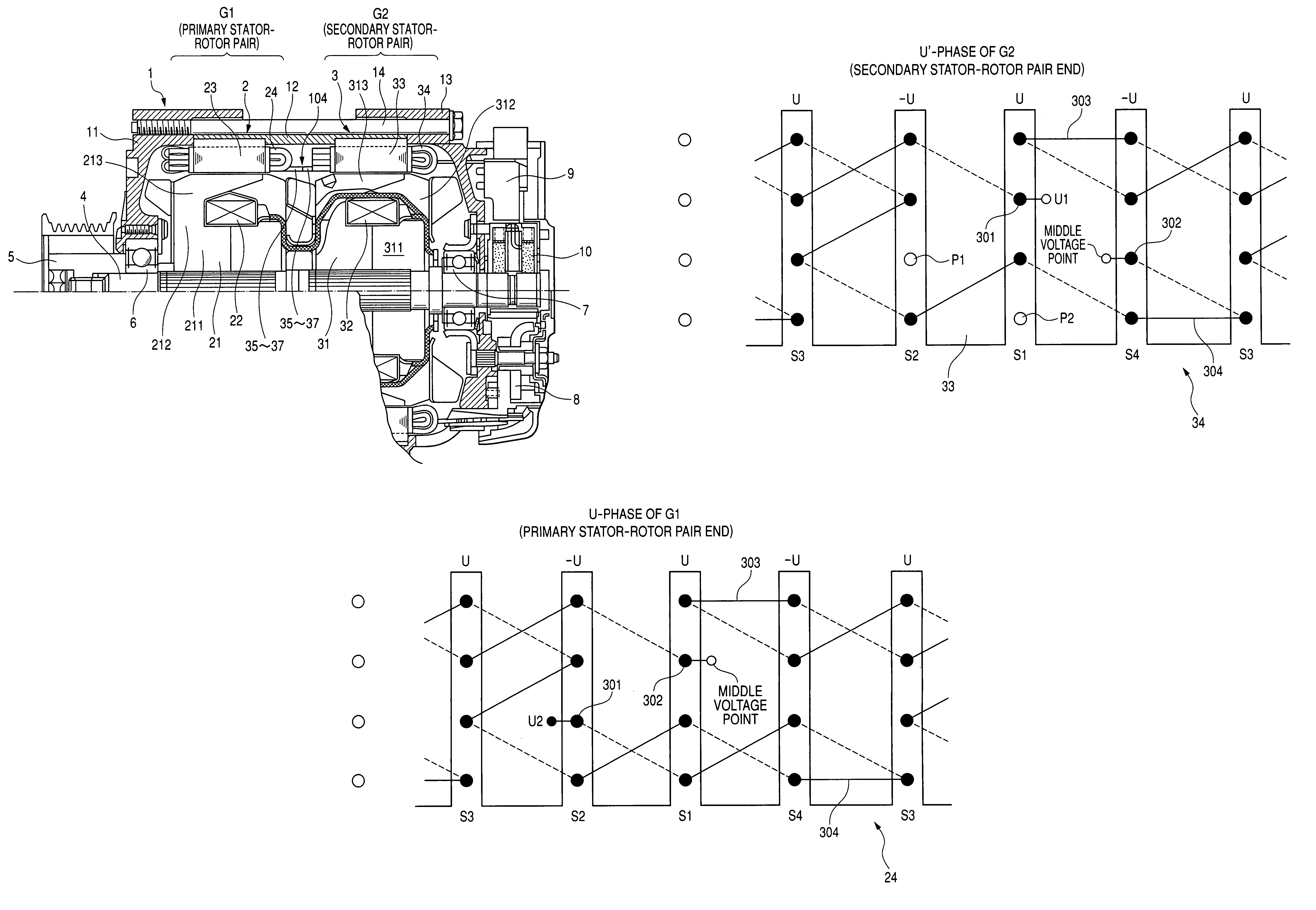 Tandem rotary electric machine