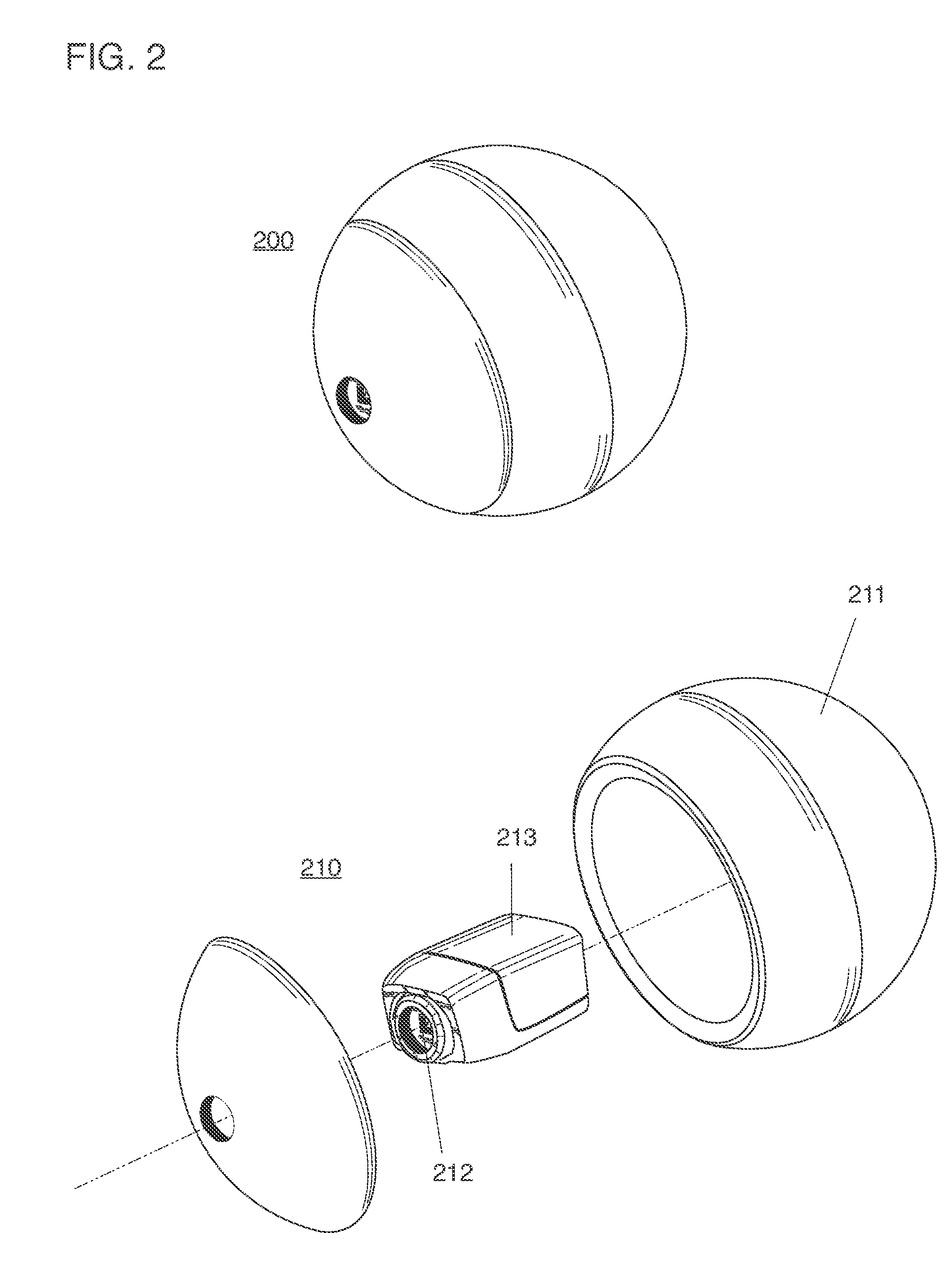 Ball with camera for reconnaissance or recreation and network for operating the same