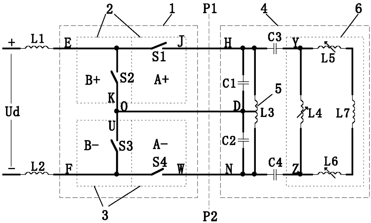 split parallel resonant inverter which is composed of a double-T type topological inverter bridge