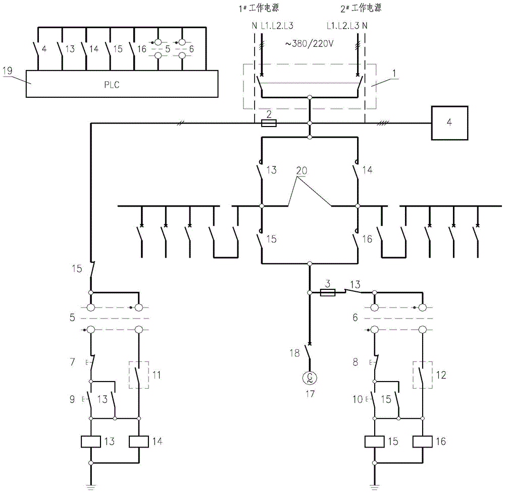 Automatic switching method for emergency power supply and two-way working power supplies of diesel generator