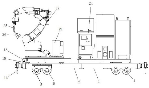 A straddle type monorail track beam welding robot workstation